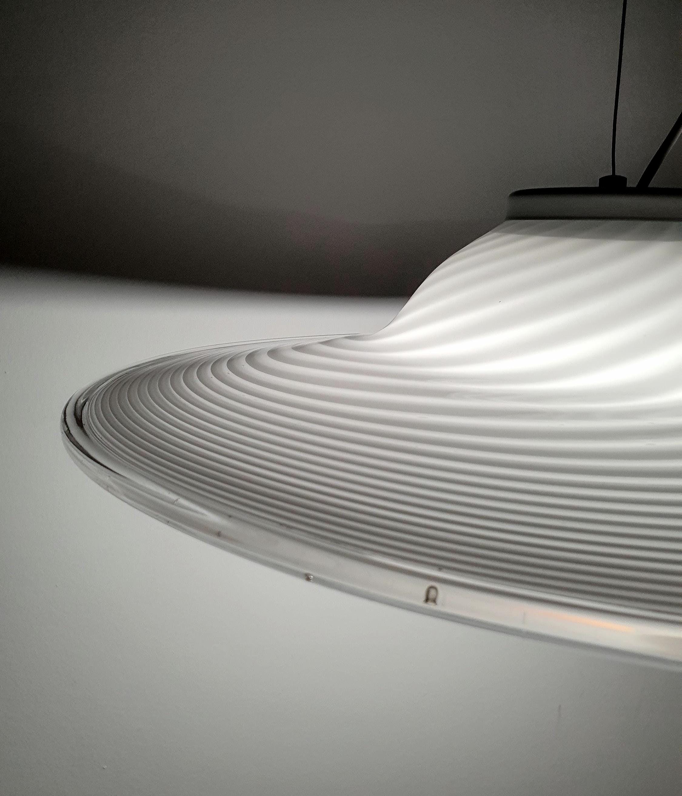 Vintage Swirl Murano Glass Pendant Light: Italian MCM Hat Lamp