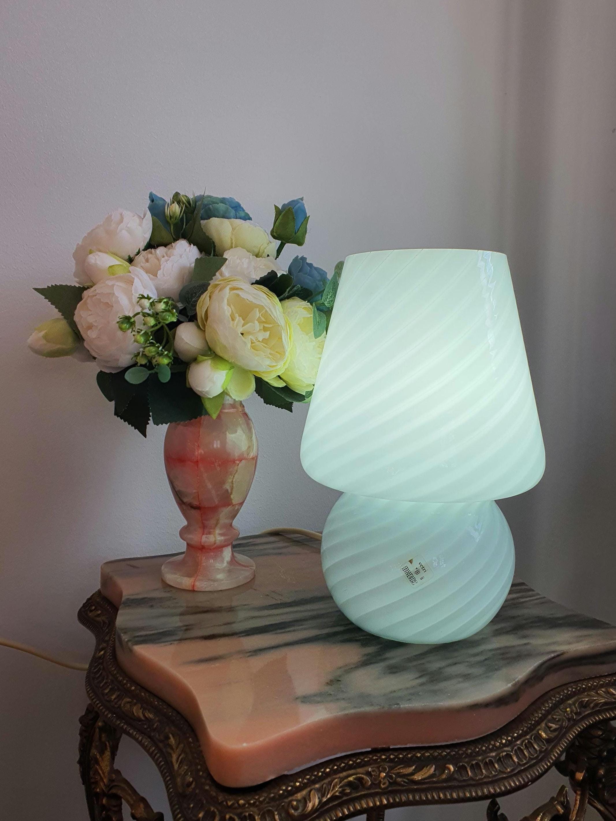Vintage Murano Glass Mushroom Lamp: Mid-Century Modern White Swirl