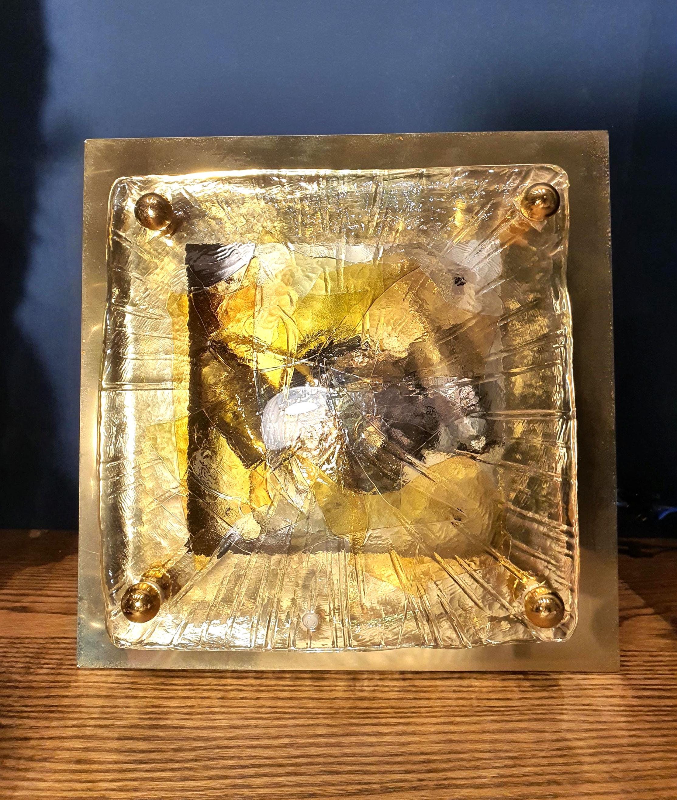 La Murrina organic shape square flush mount in handcrafted Murano glass | clear glass golden base art nouveau luxurious ceiling wall light