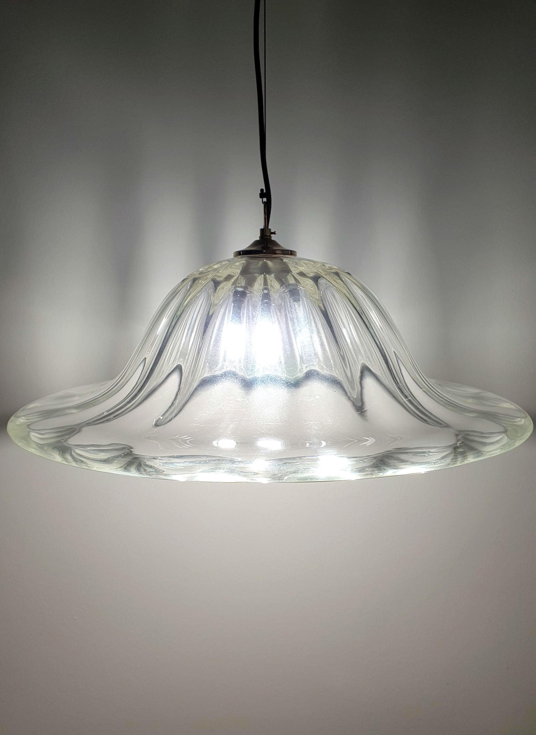 Vintage Muranoglas-Lotus-Pendelleuchte – Schwer Transparent Italienisch – Vintage Glass Gems