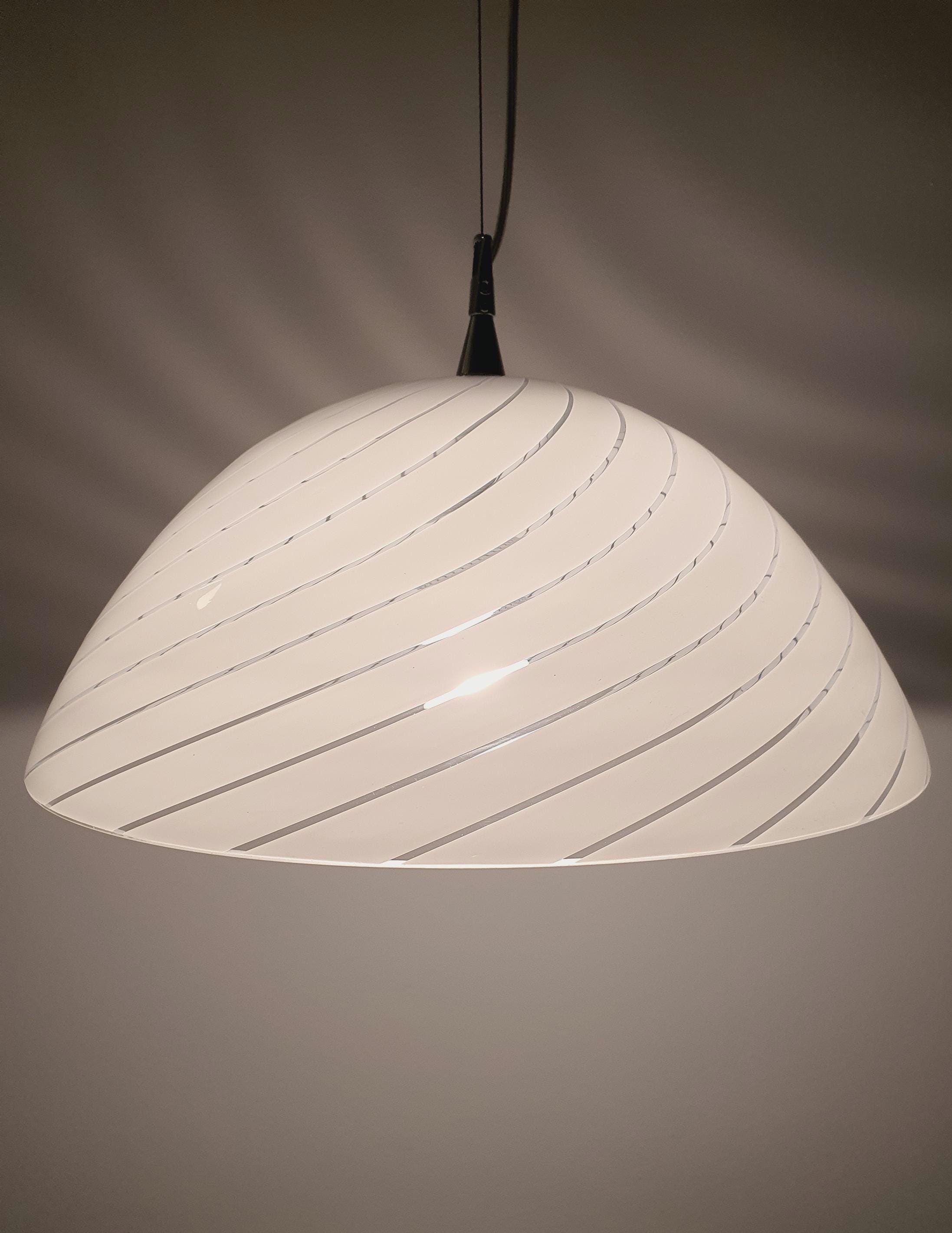 AV Mazzega Murano Glass Swirl Pendant Light: Italian Dome Lamp