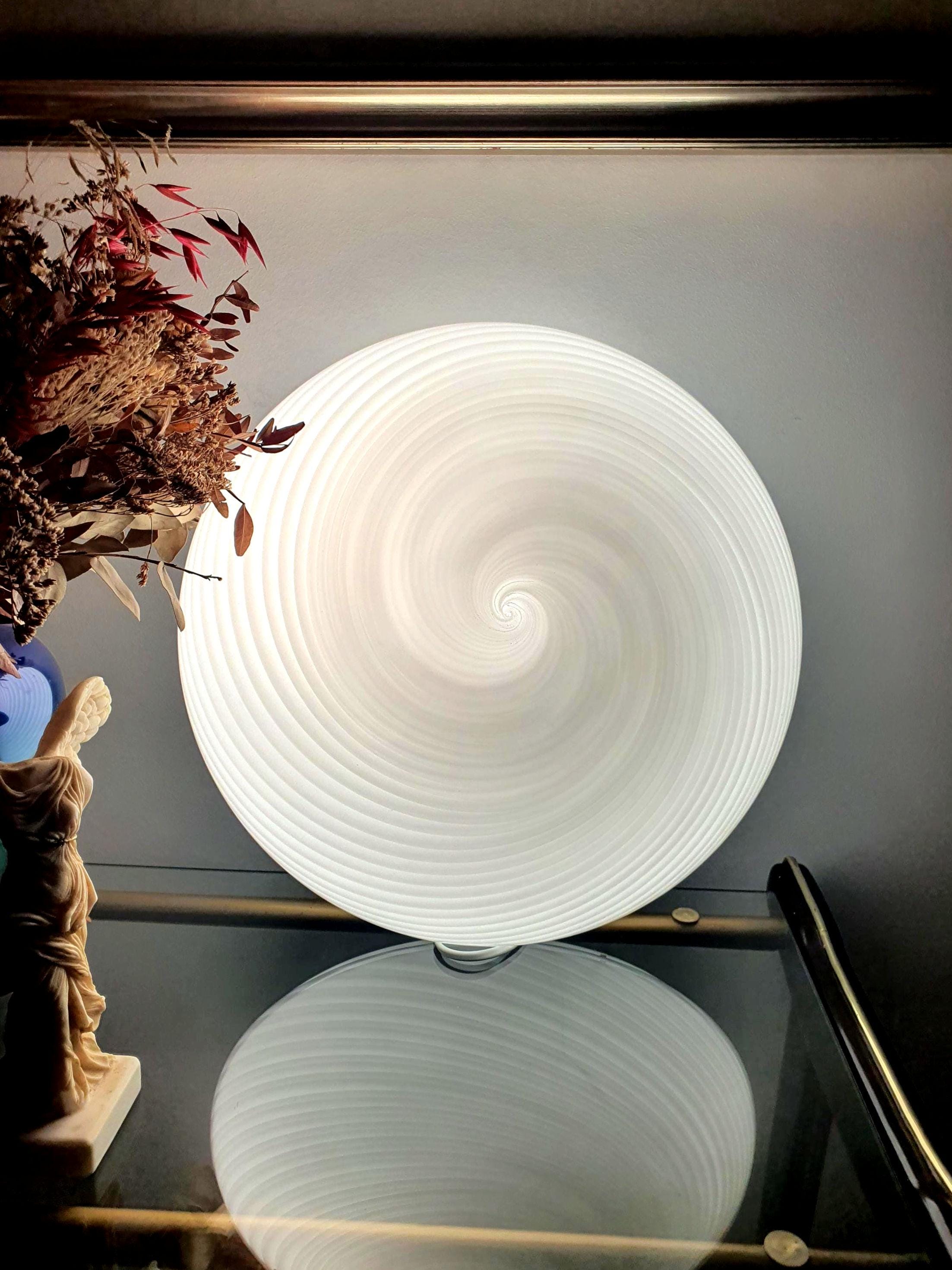 Large Vintage Murano Glass White Swirl Flush Mount Light