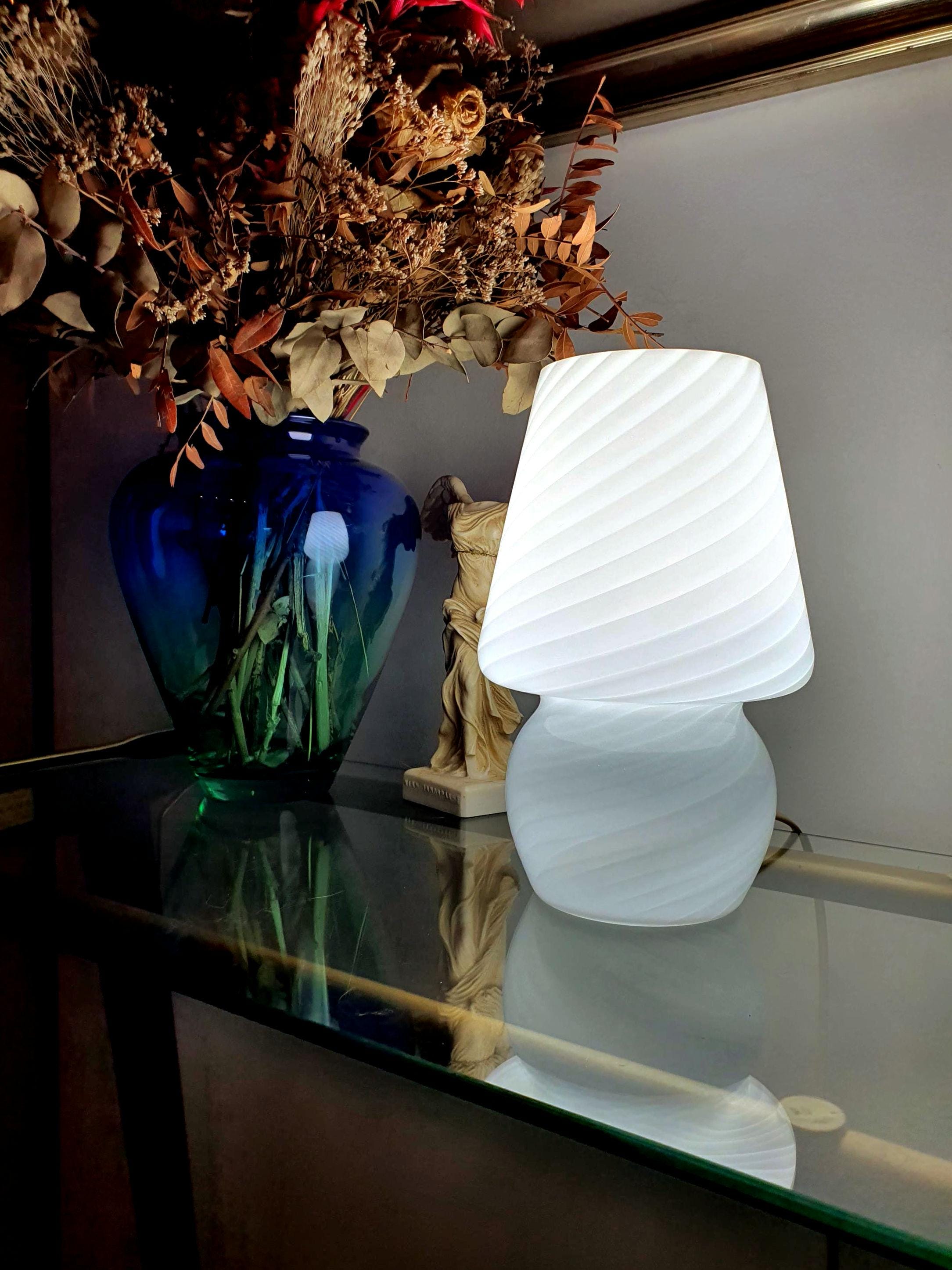 Vintage Murano Glass Mushroom Lamp: Mid-Century Modern White Swirl