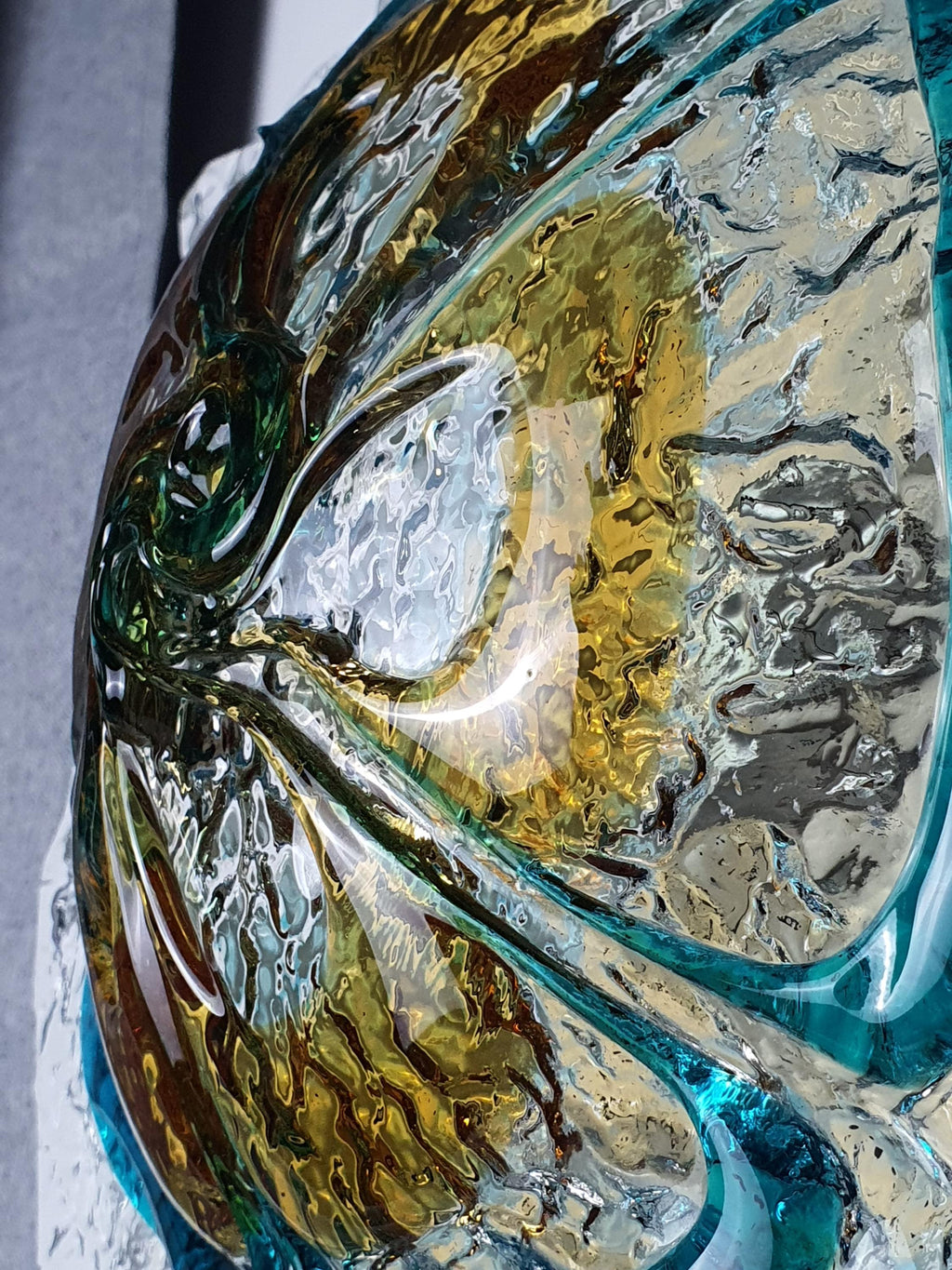 White painted metal base detail, vintage Mazzega Murano glass floral sconce, square mount, rewired, 1970s–1980s