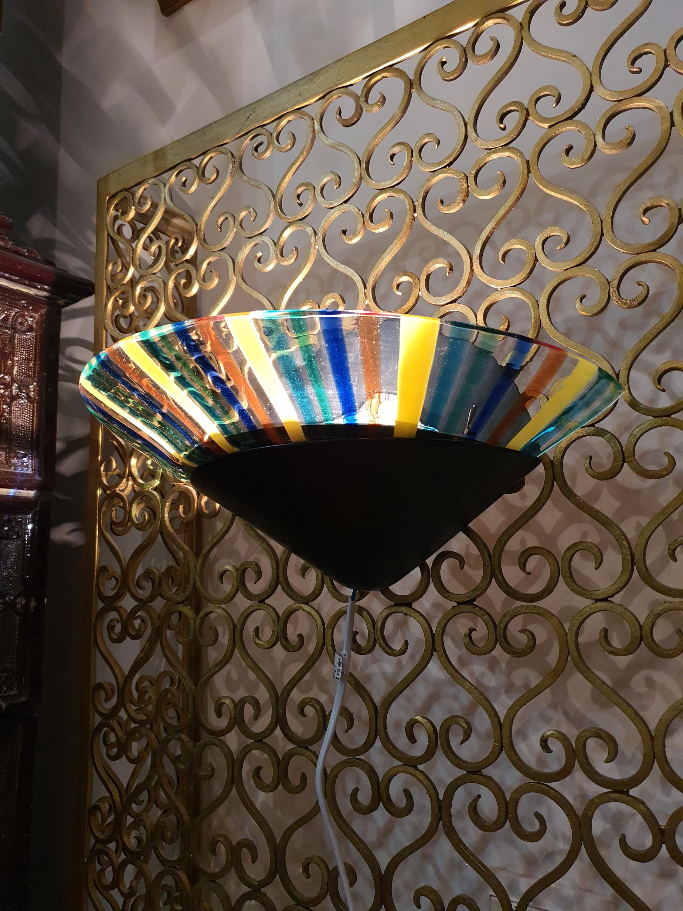 Murano Glass Wall Sconce: Colorful Striped Art Deco Light