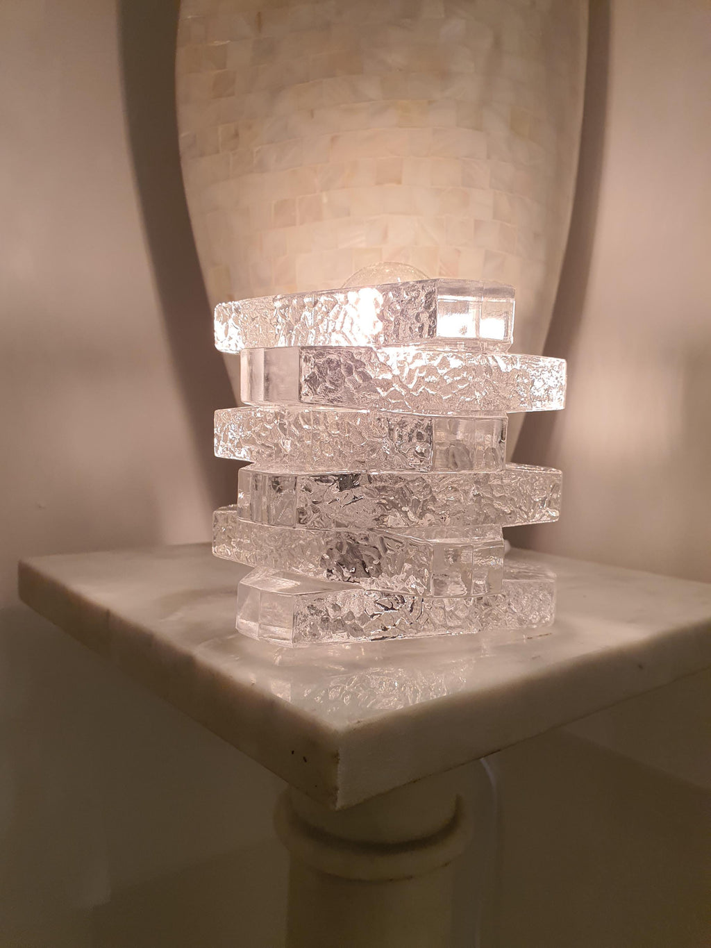 Vintage Peill & Putzler Glass Cube Table Lamp: 1970s German Modernist Lighting