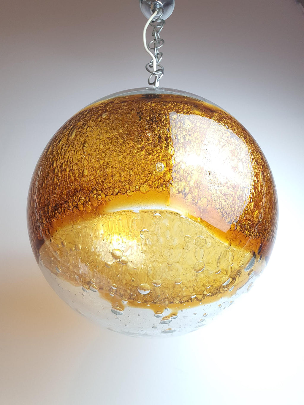 Vintage Amber Murano Glass Pendant Light: Hand-Blown Globe Lamp