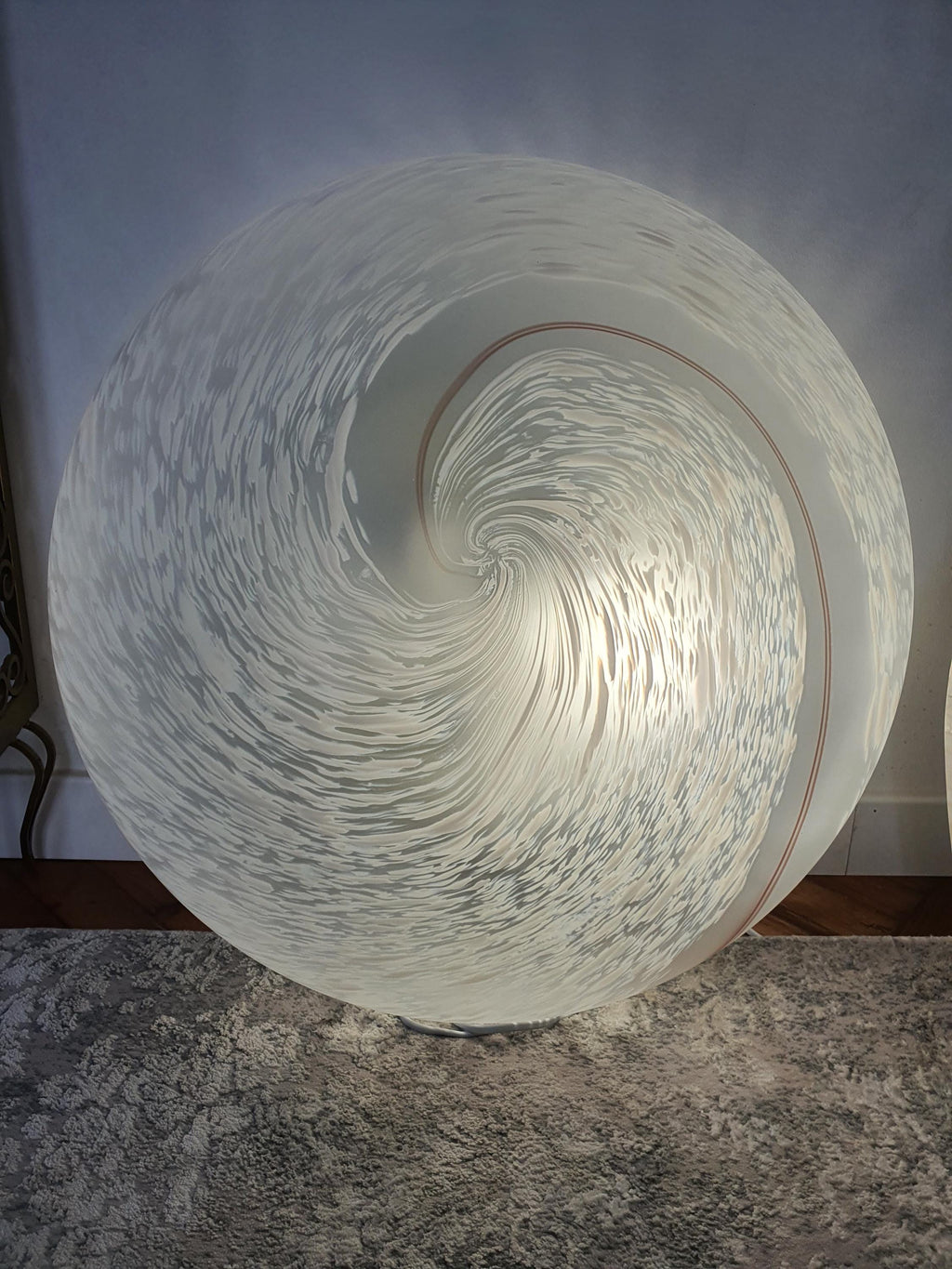XL Vintage Murano Glass Flush Mount Light: White Brown Swirl, Mid-Century Modern