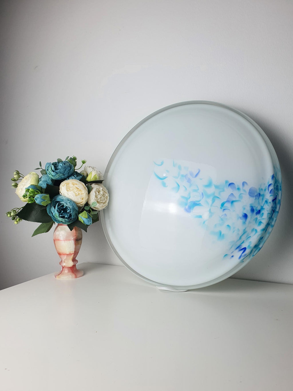 Vintage Murano Glass Flush Mount with Blue Murrine Spots