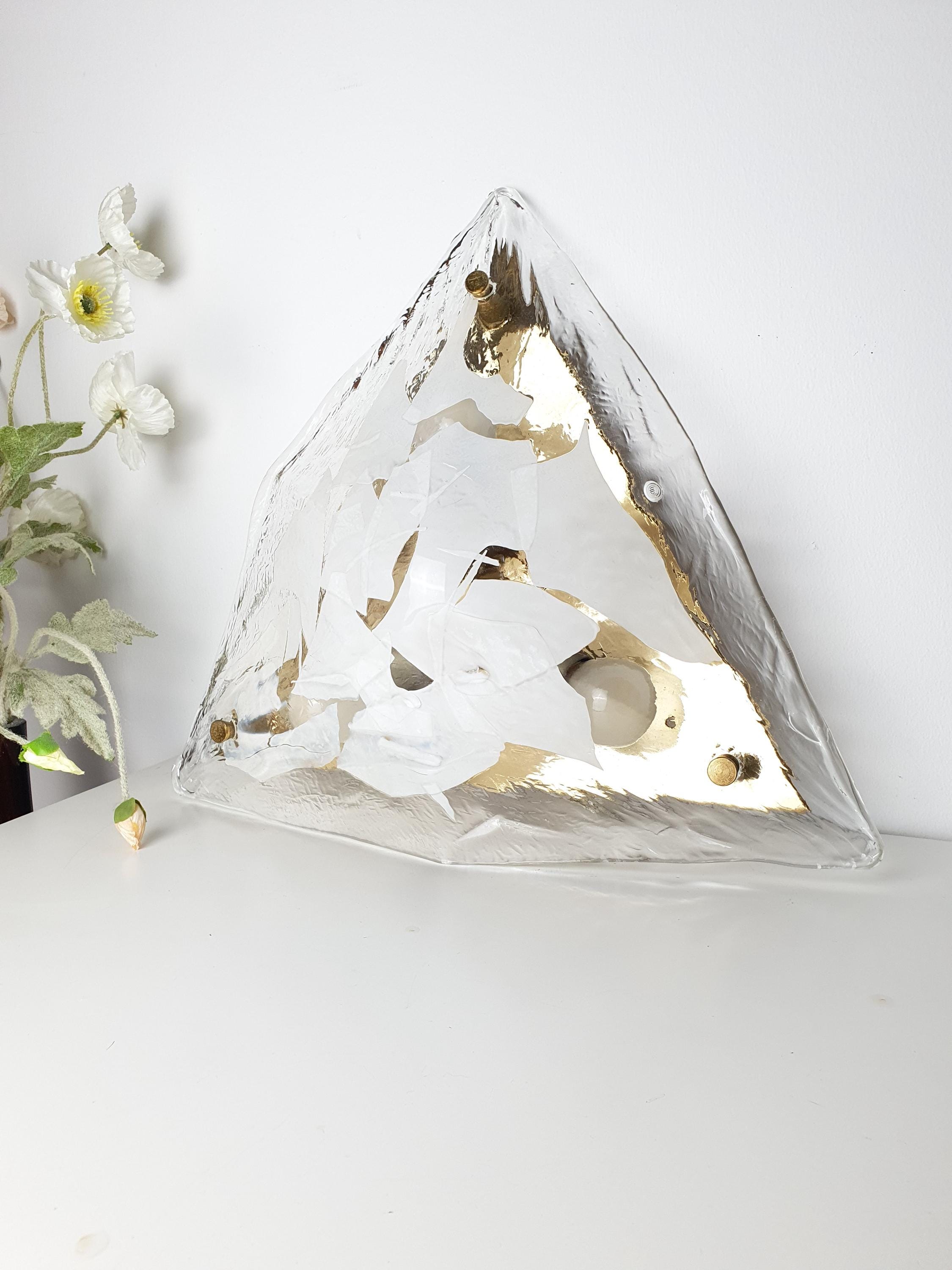 Small La Murrina Murano Glass Flush Mount Light: White, Clear, Golden Base