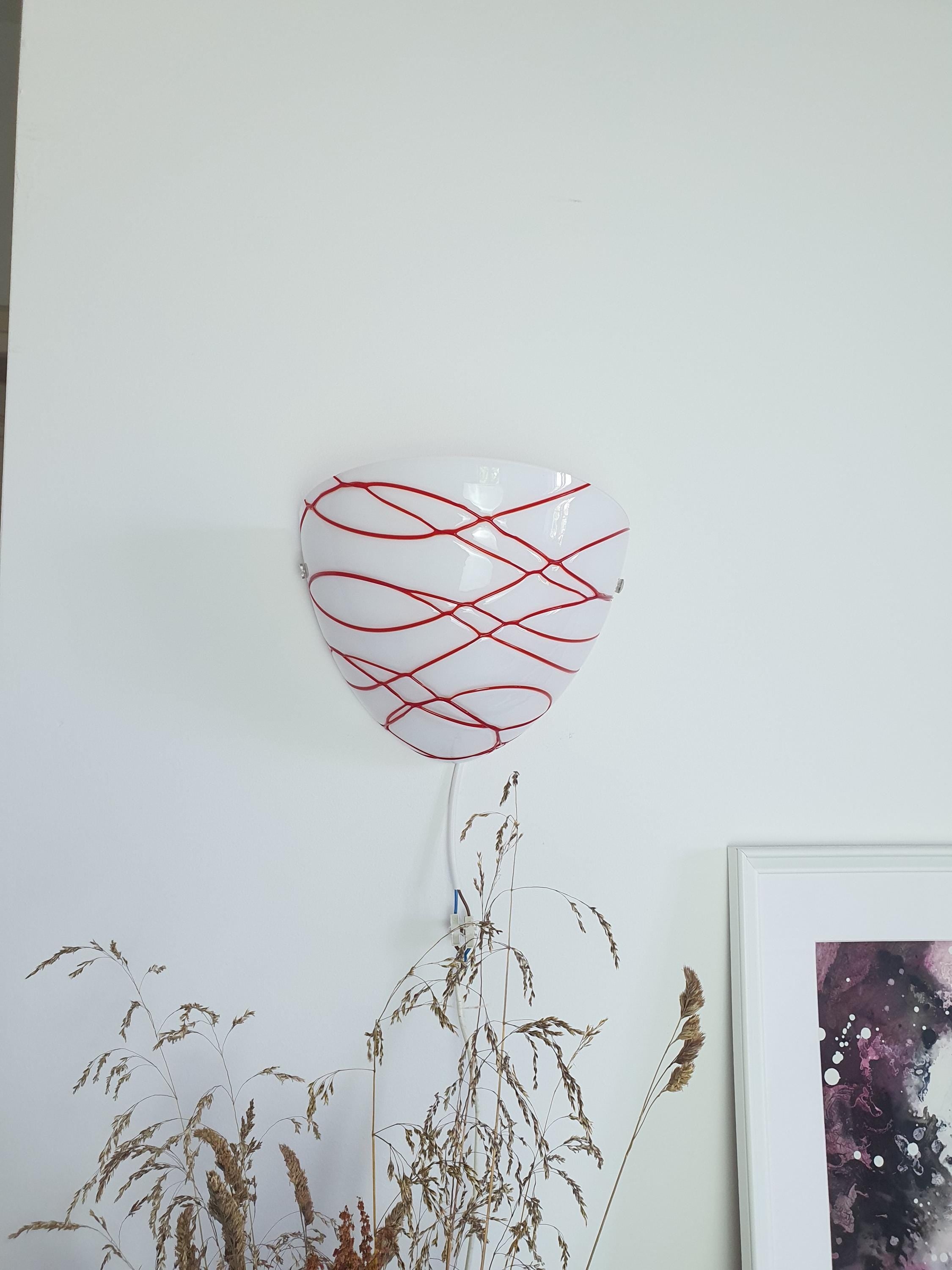 Vintage Murano Glass Wall Sconce: Red Handcrafted Lines, Italian Lighting