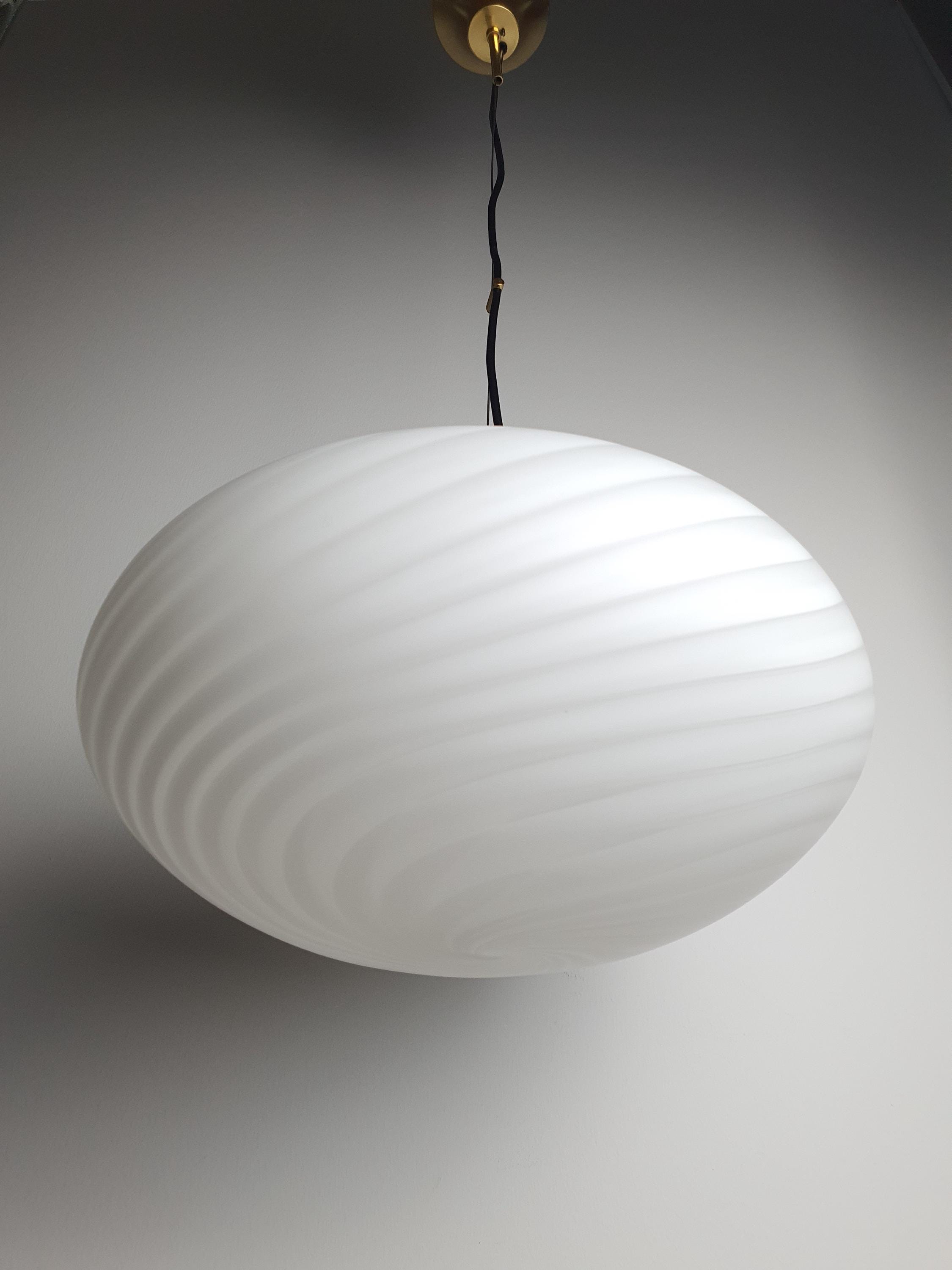 Murano Glass Globe Pendant Light: White Swirl, Handcrafted Italian Chandelier
