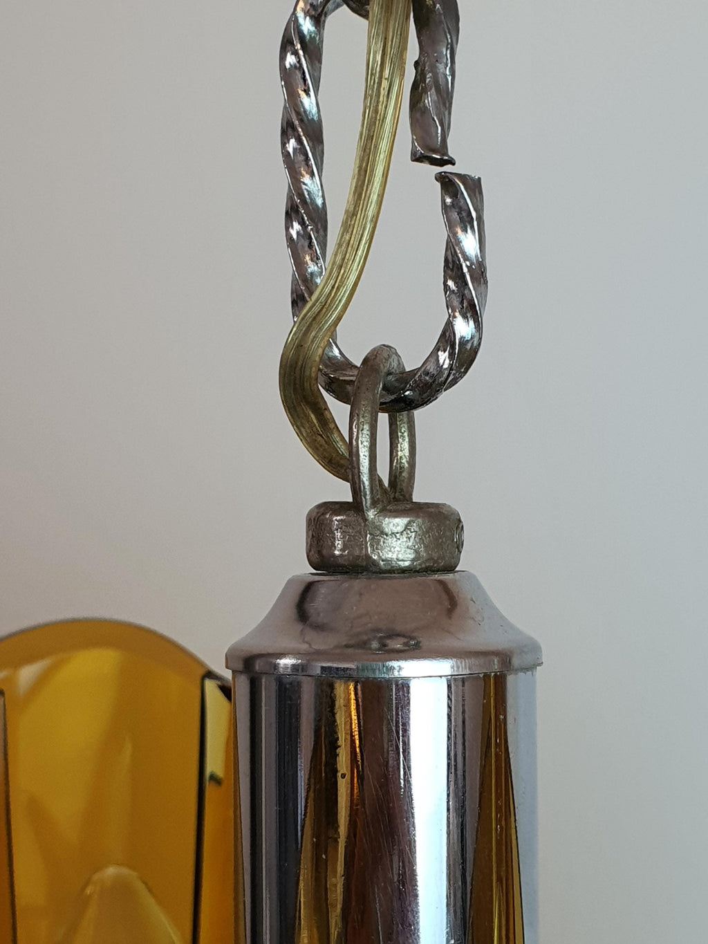 Veca Italian Chandelier 1970s Orange Glass Space Age Pendant Chrome Base