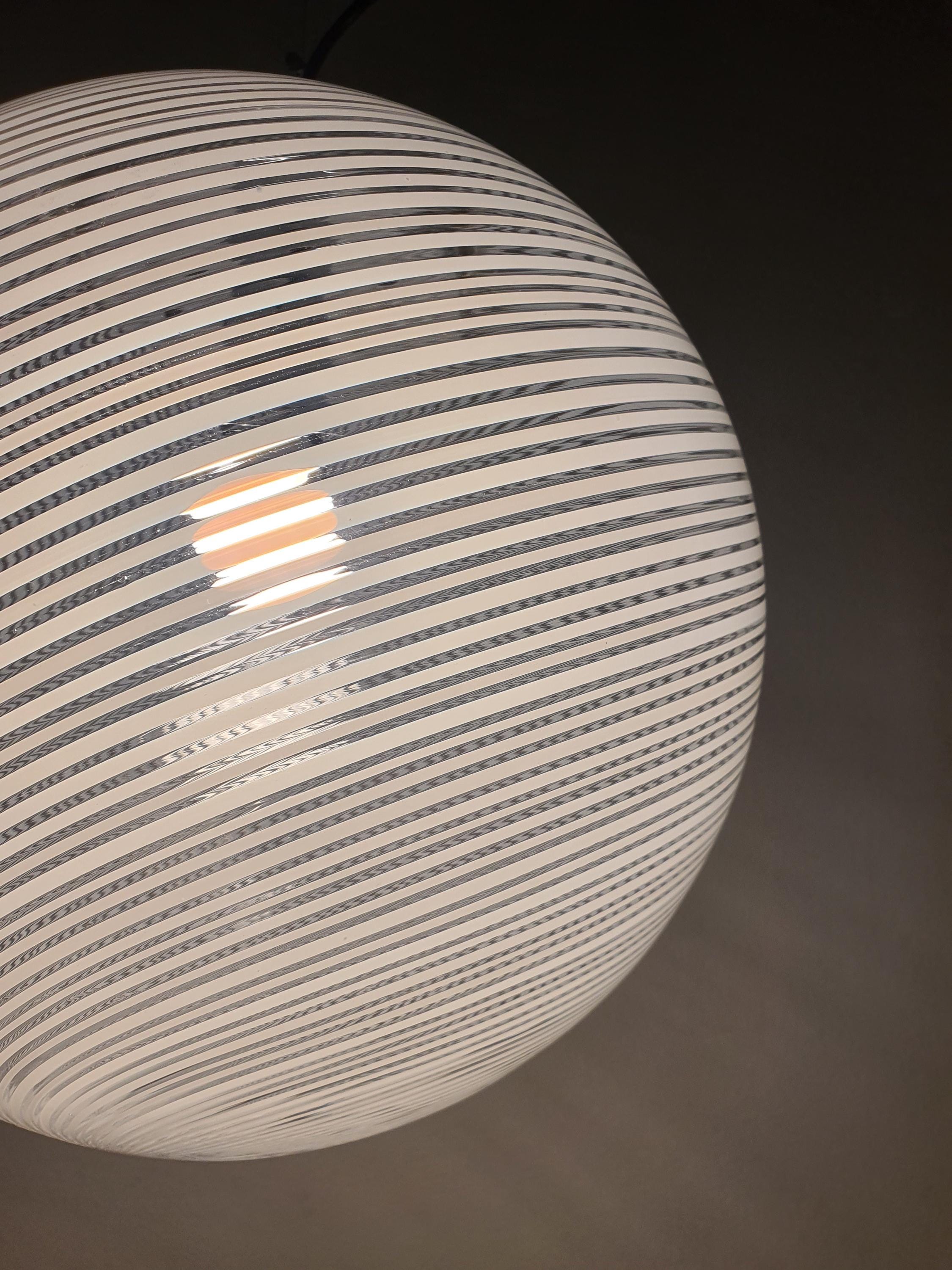 Vintage Murano Glass Pendant Light: Filigree Swirl Globe Lamp