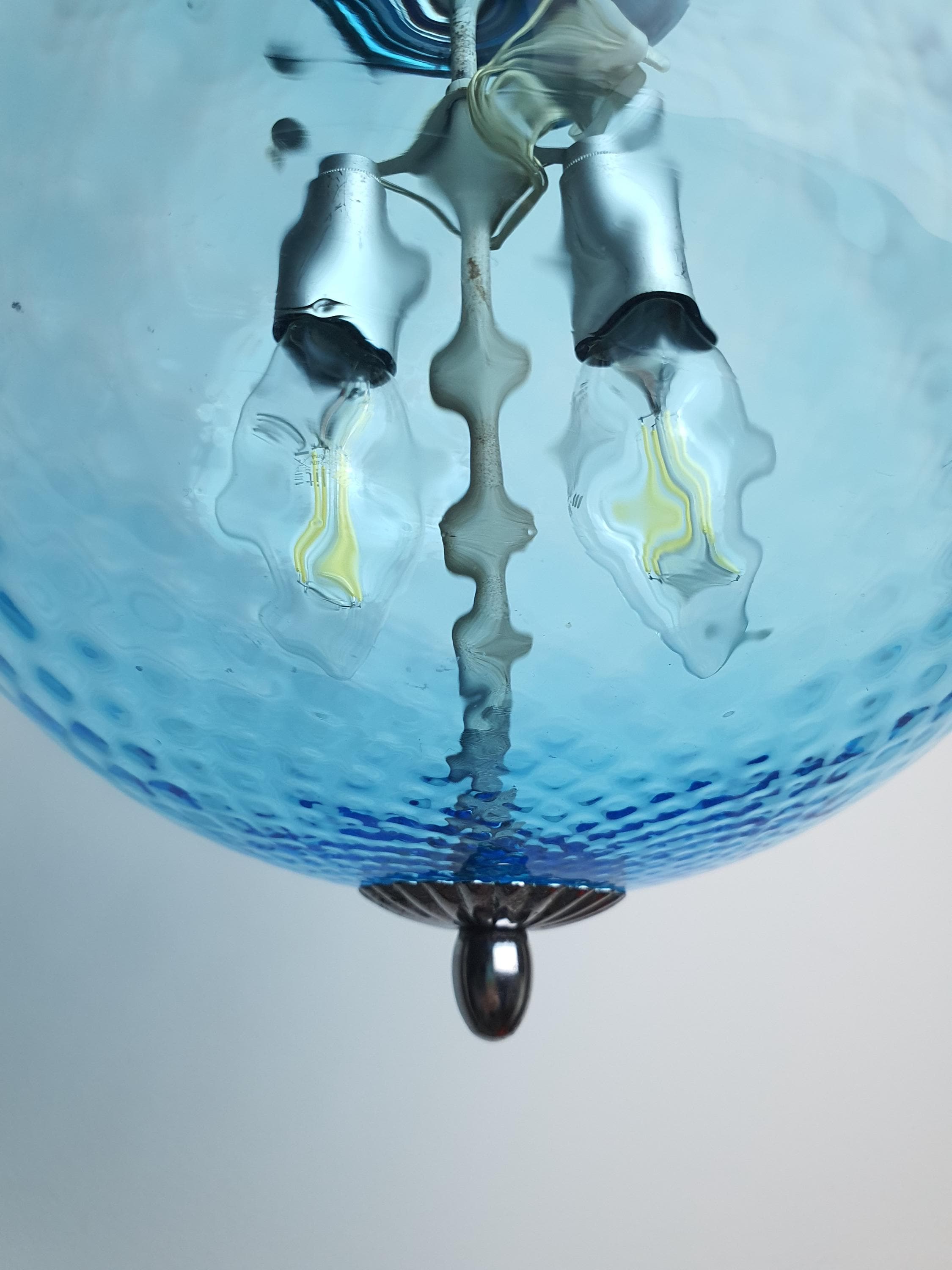 1950年代意大利穆拉诺蓝色玻璃球吊灯 木质镀铬结构