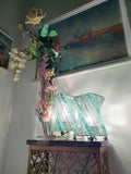 Pair of vintage glass bedside lamps with twisted mosaic columns
