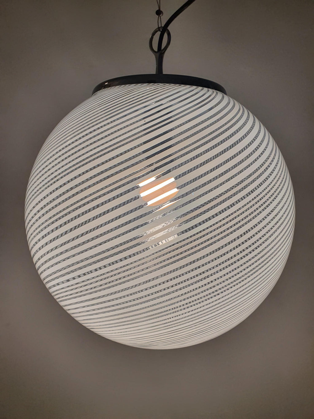 Vintage Murano Glass Pendant Light: Filigree Swirl Globe Lamp
