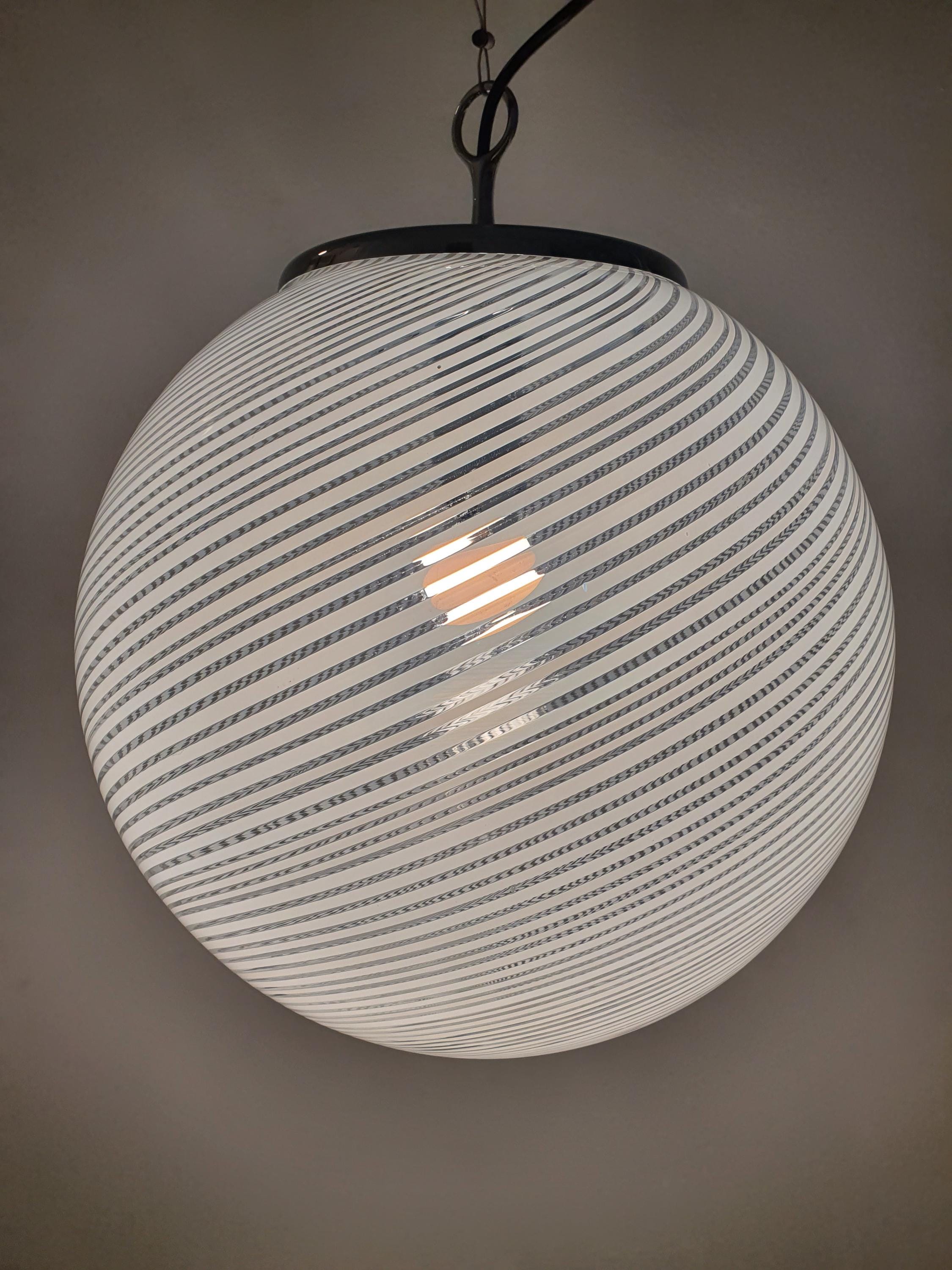 Vintage Murano Glass Pendant Light: Filigree Swirl Globe Lamp
