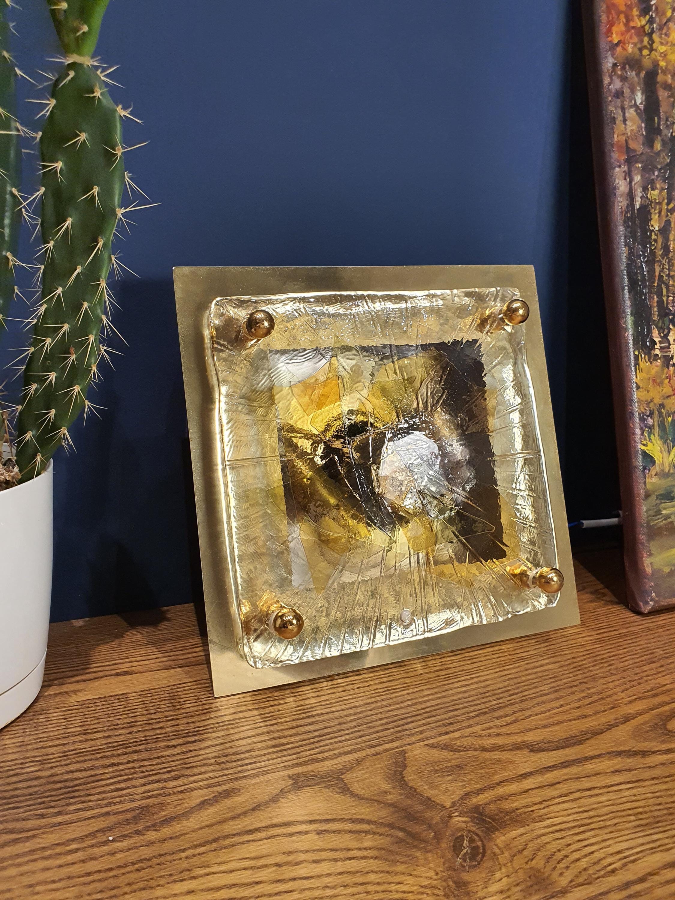 La Murrina organic shape square flush mount in handcrafted Murano glass | clear glass golden base art nouveau luxurious ceiling wall light