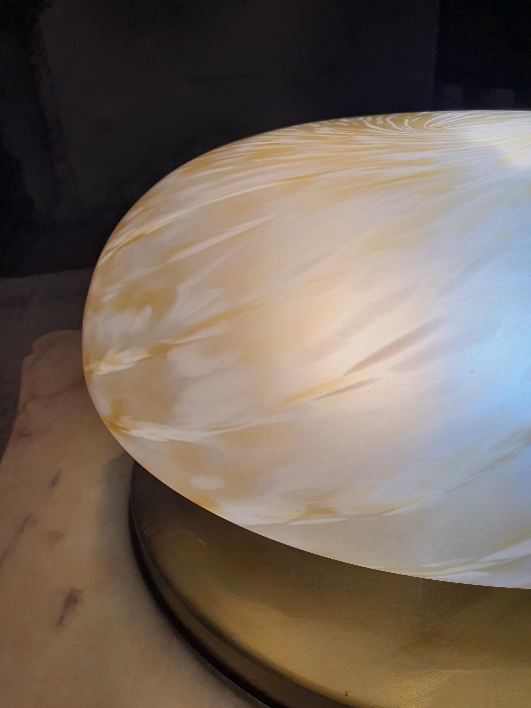 Vintage Midcentury Murano Glass Flush Mount Ceiling Lamp: Caramel Swirl Lighting
