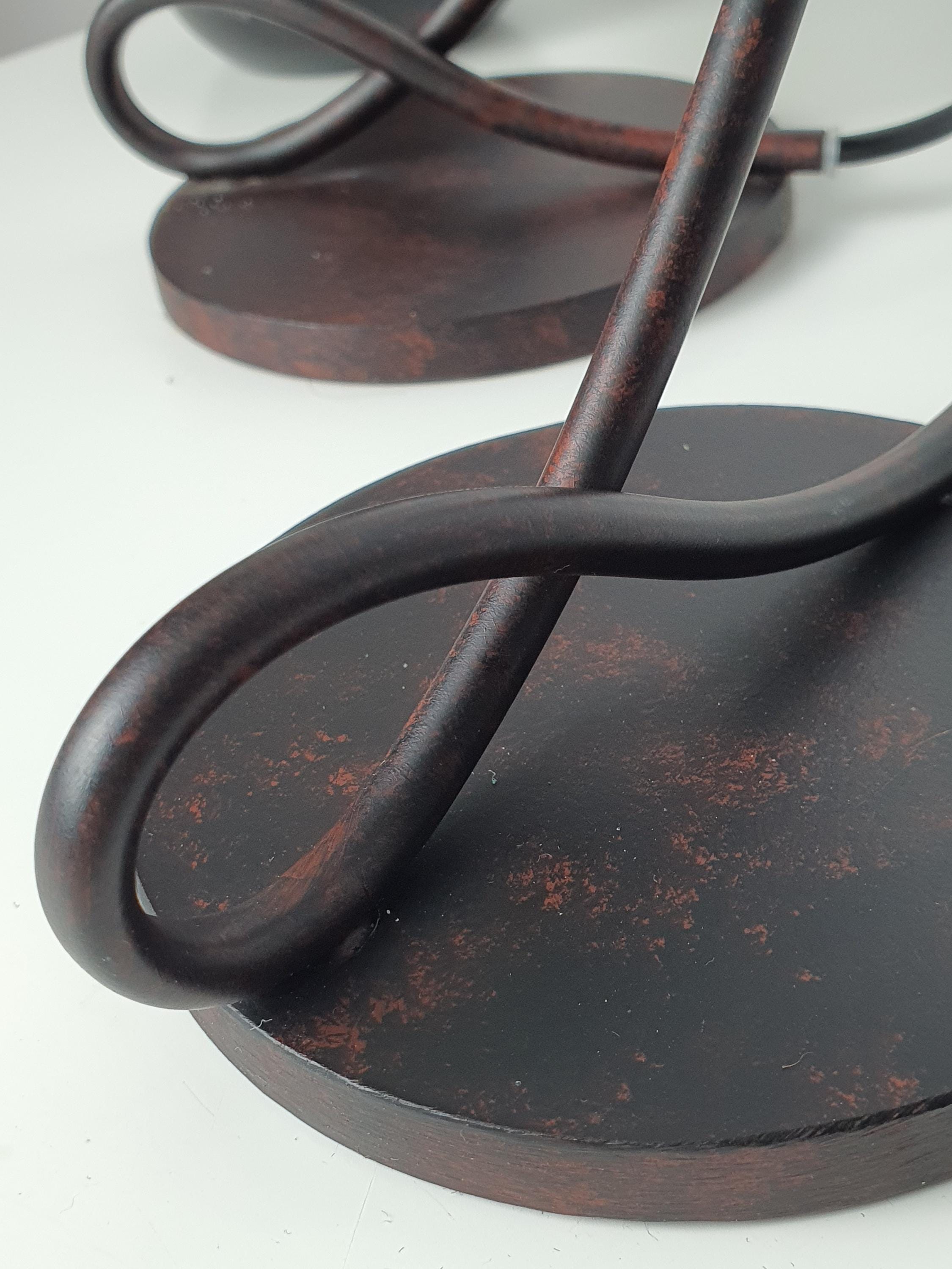 Pair of Terzani-Inspired Postmodern Murano Glass Bedside Lamps with Wrought Iron Bases