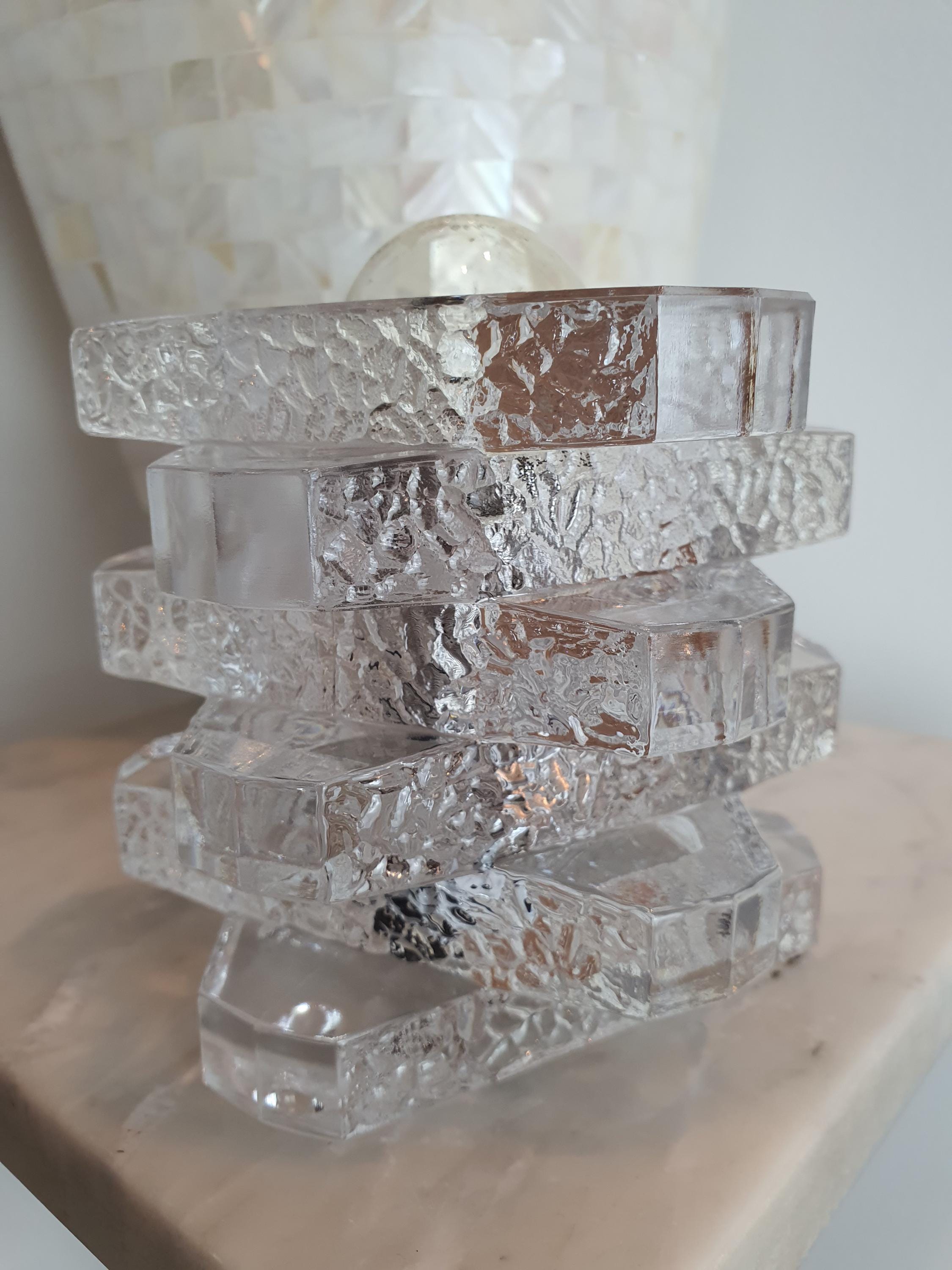 Vintage Peill & Putzler Glass Cube Table Lamp: 1970s German Modernist Lighting