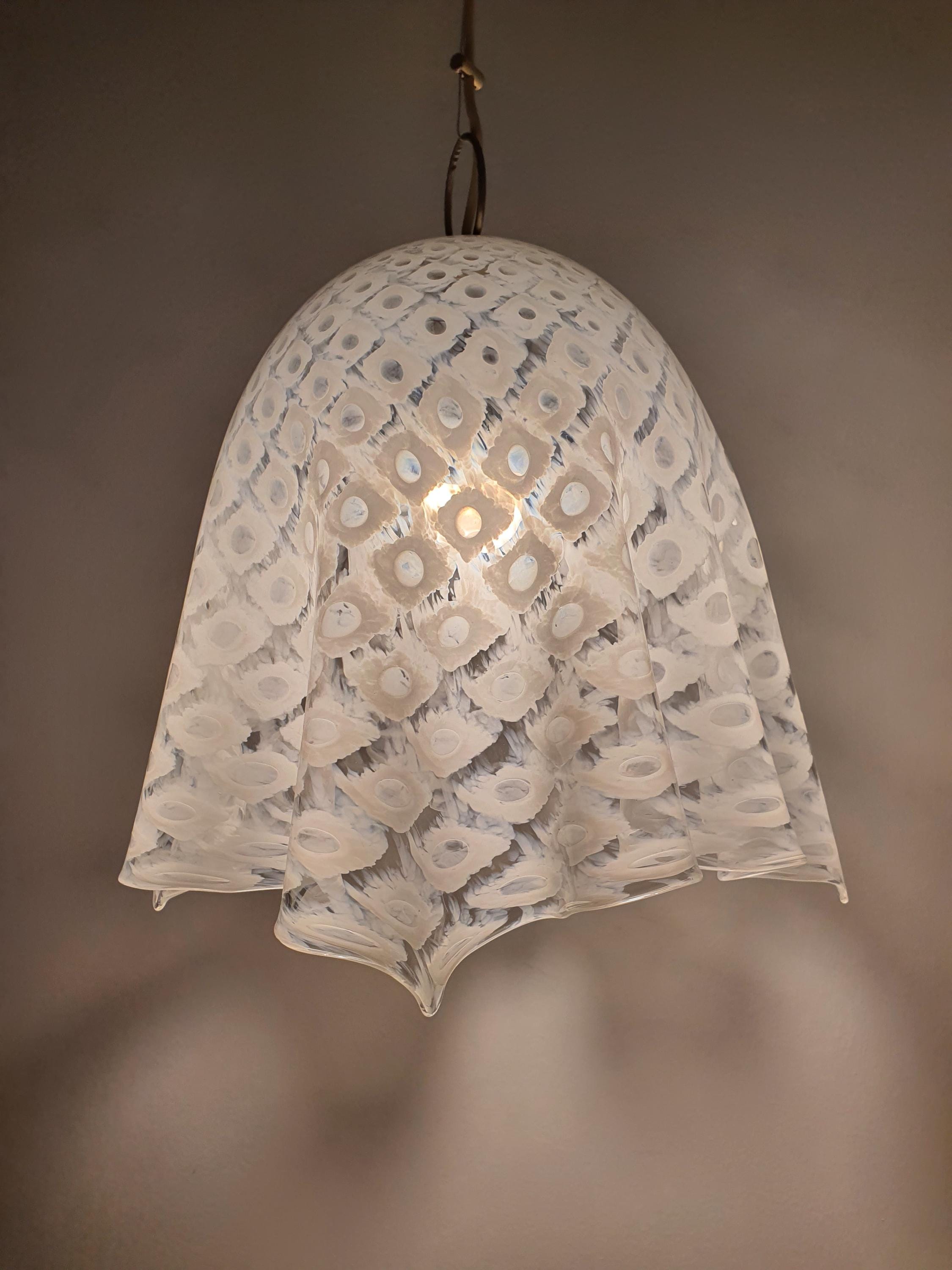 La Murrina Murano Glass Pendant Light: Bubbled White Skirt, Mid-Century Modern