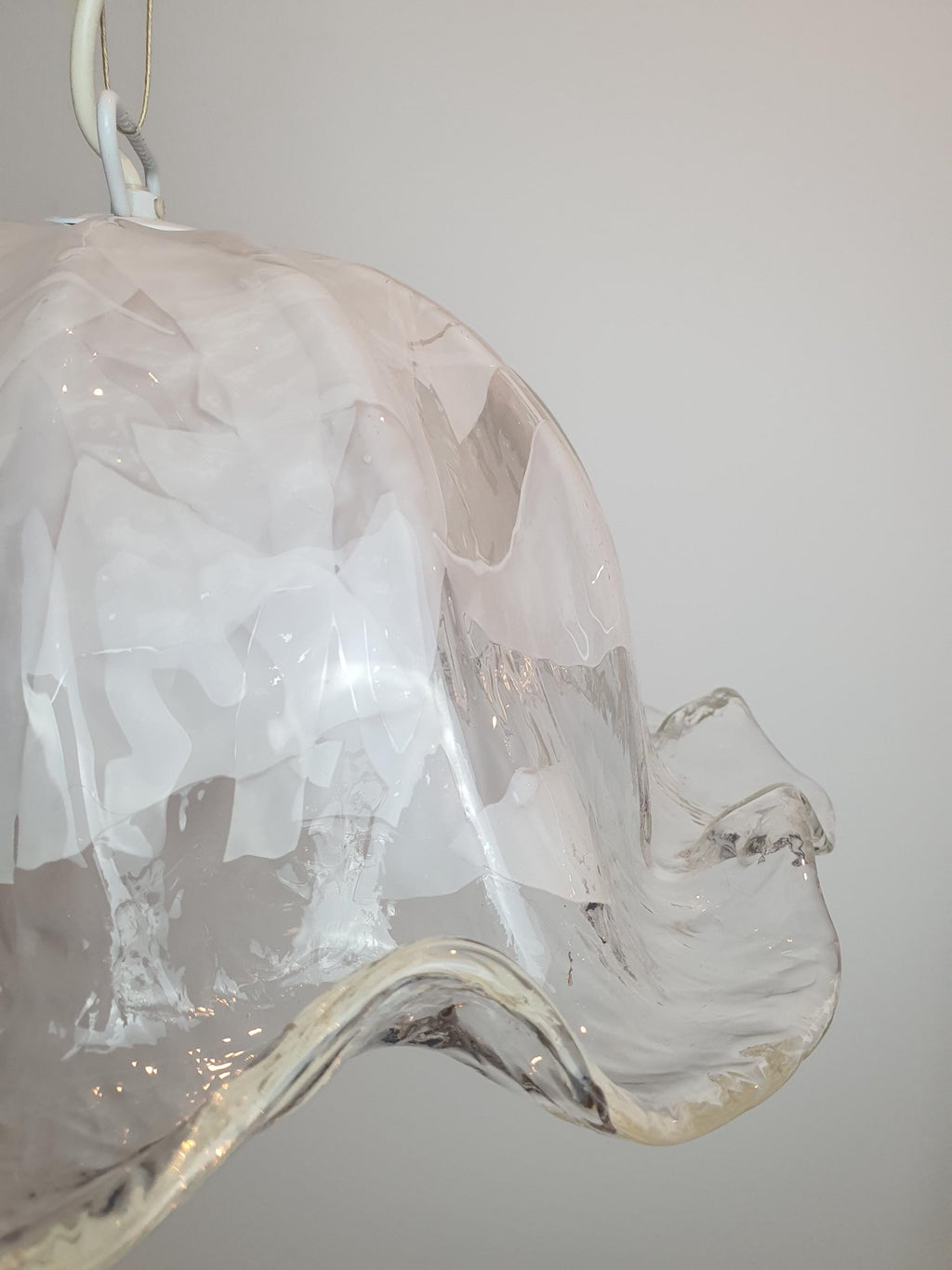 Vintage La Murrina White Tulip Pendant Light | Murano Glass Hat Design | Italian Mid-Century Lighting