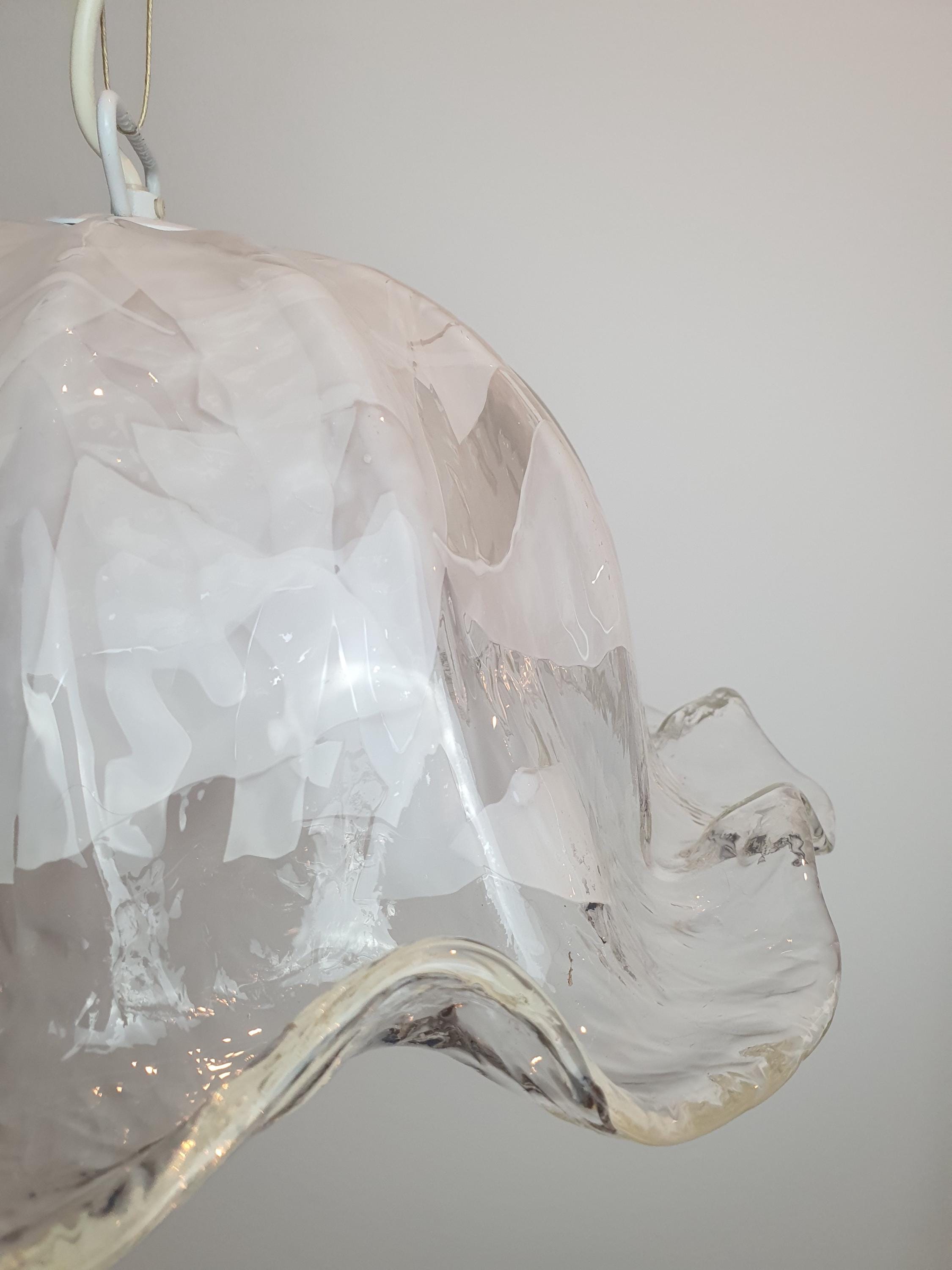 Vintage La Murrina White Tulip Pendant Light | Murano Glass Hat Design | Italian Mid-Century Lighting