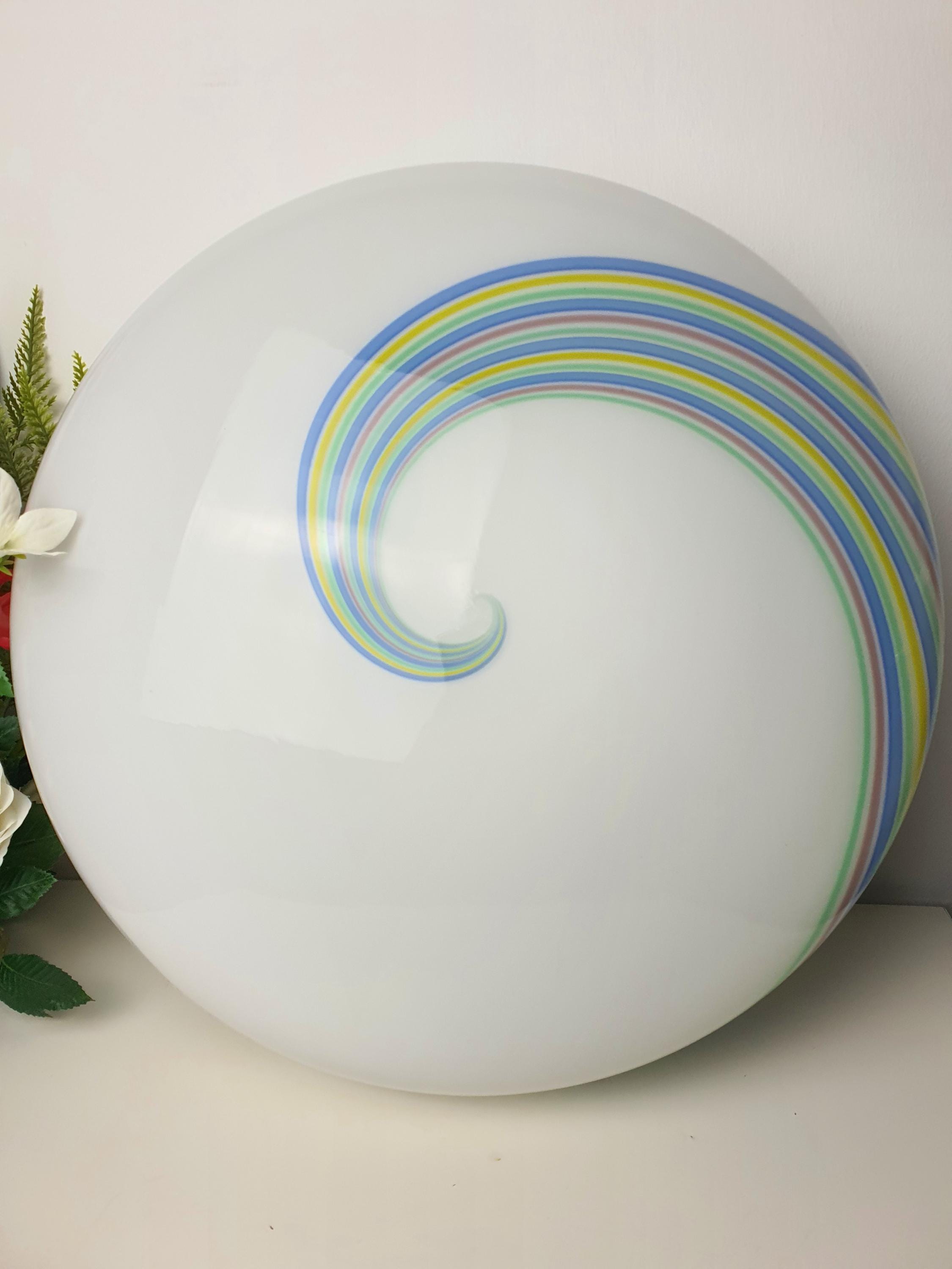 F. Fabbian Murano Glass Multicolor Swirl Flush Mount Ceiling Light Vintage Italian