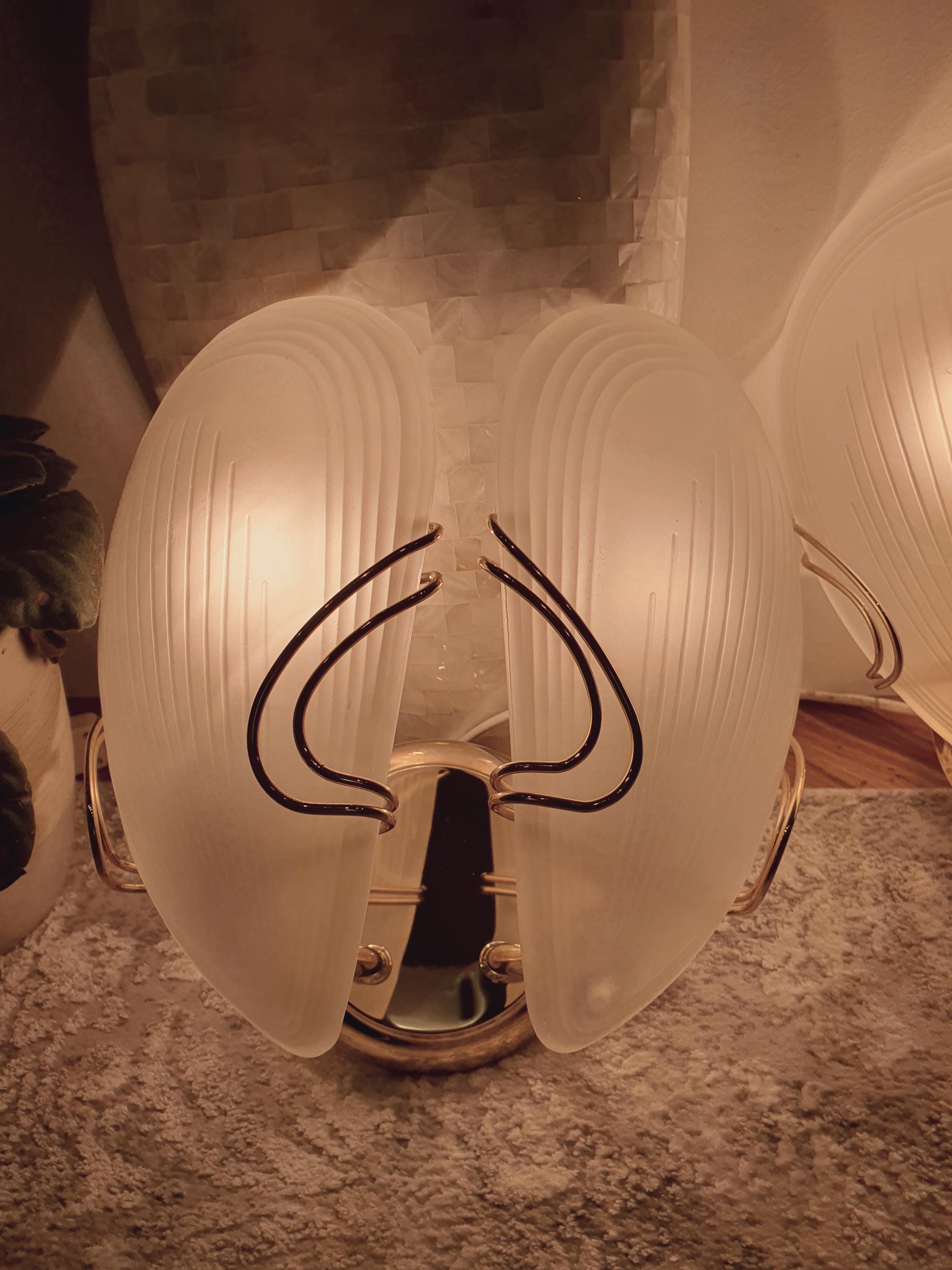 Art Deco Petal Wall Sconces: Matte Glass, Golden Base, Hollywood Regency Lights