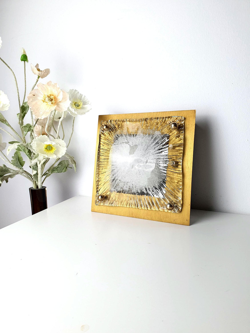 La Murrina vintage Murano glass flush mount ceiling light, handblown clear glass, organic square shape