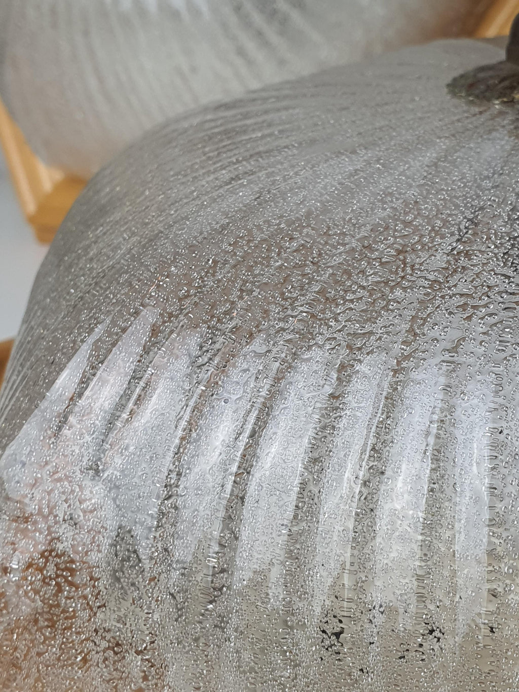 Pair of Vintage Frosted Glass Flush Mount Lights in Wooden Frame | MCM Venetian Design