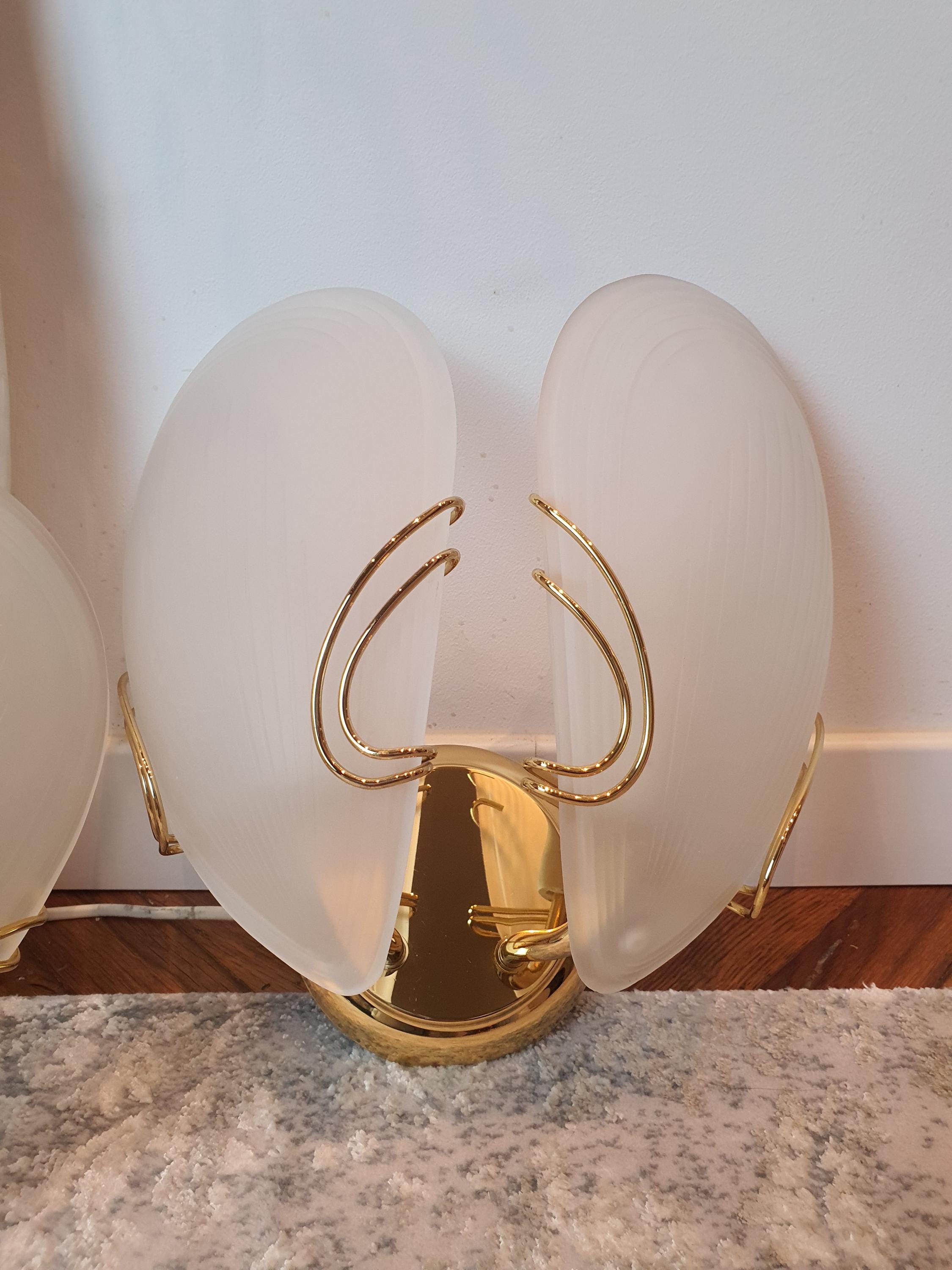 Art Deco Petal Wall Sconces: Matte Glass, Golden Base, Hollywood Regency Lights
