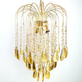 Vintage Honey Yellow Teardrop Chandelier 1980s Hollywood Regency Italian Glass Waterfall Pendant