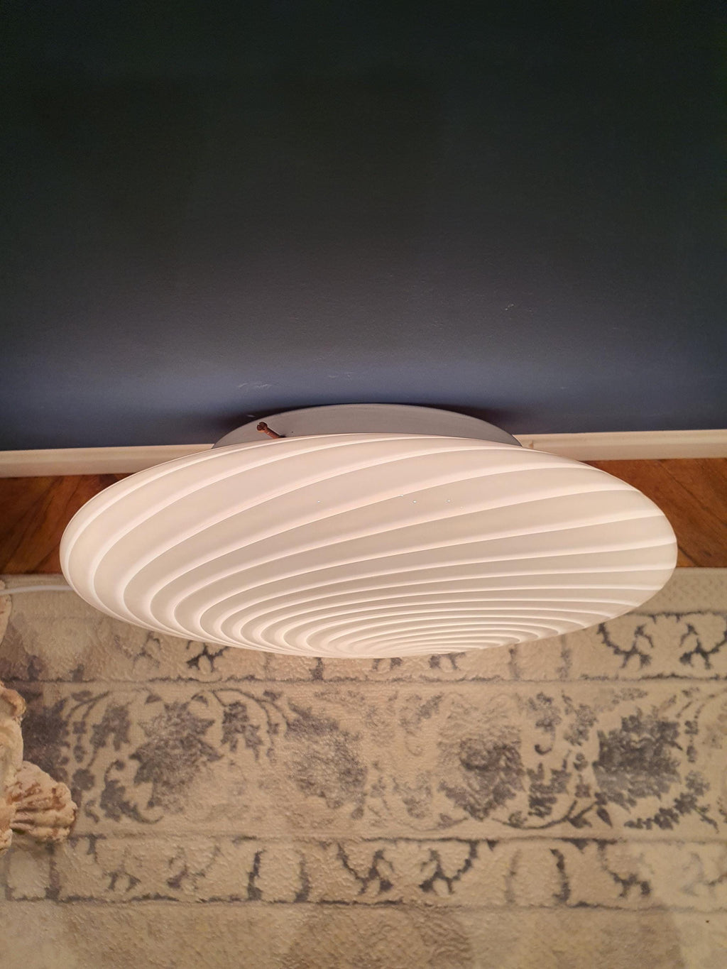De Majo Murano Glass Flush Mount Light: Vintage White Swirl