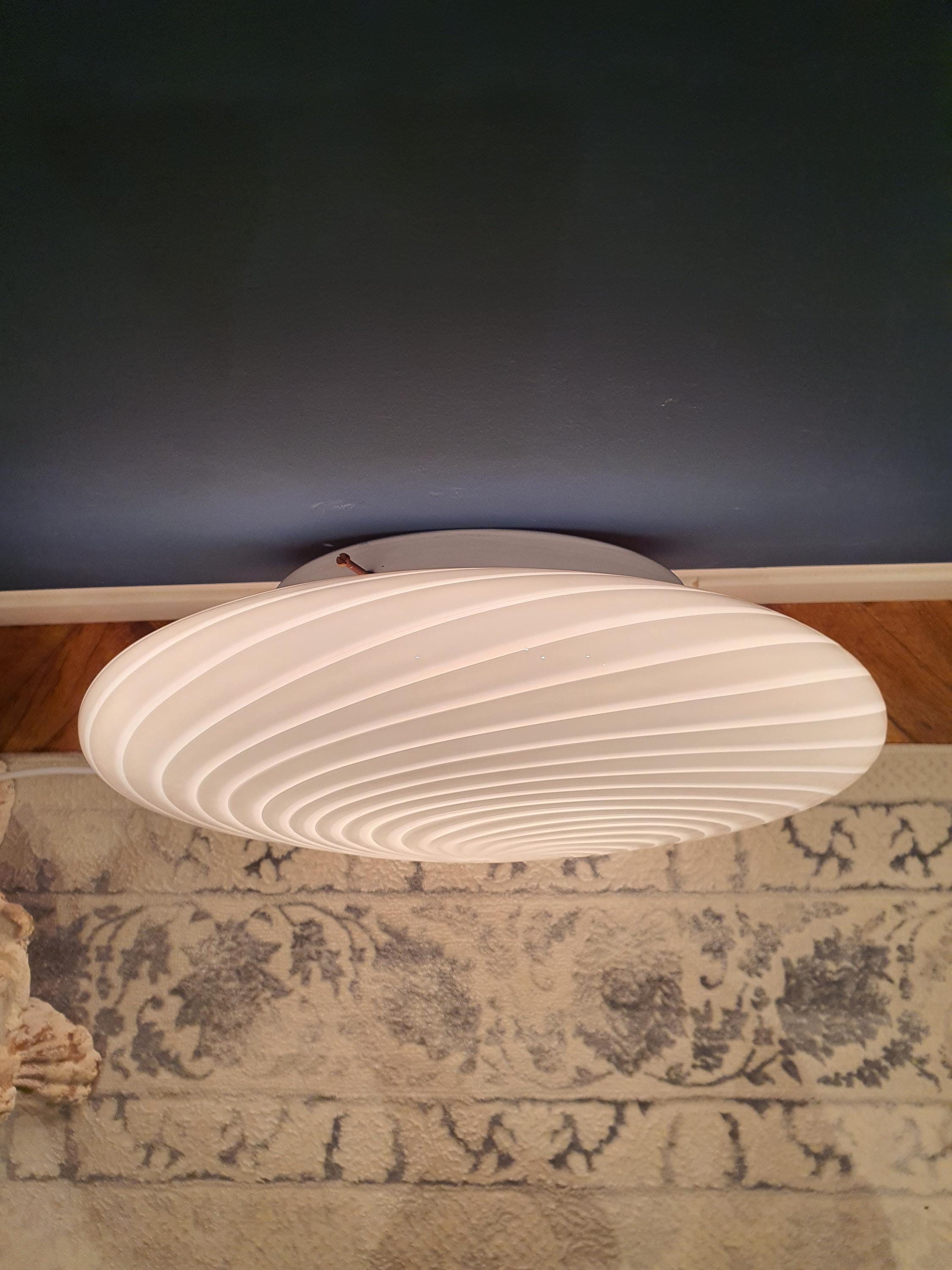 De Majo Murano Glass Flush Mount Light: Vintage White Swirl