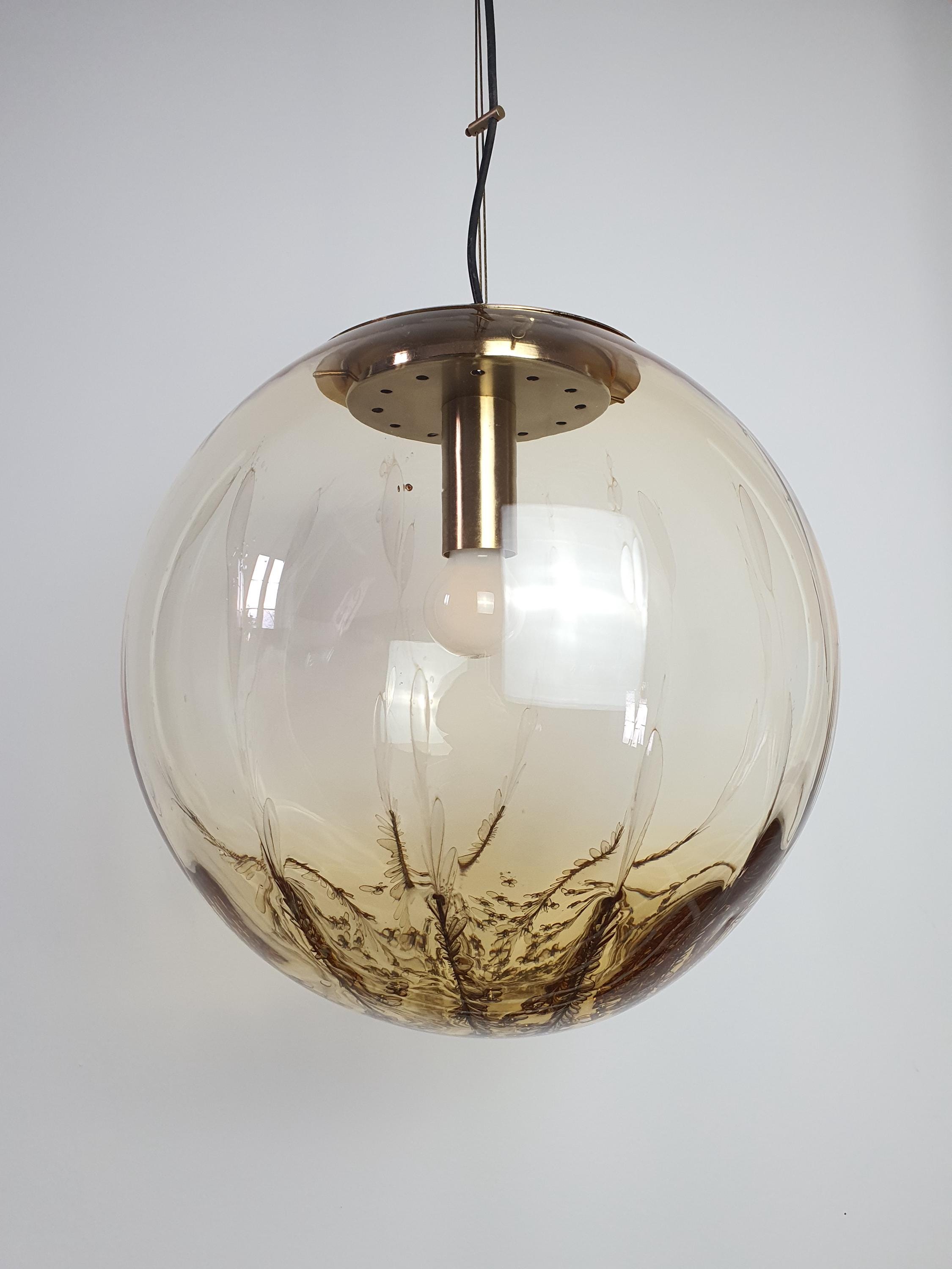 Large globe La Murrina caramel bubble pendant light in vintage Murano glass