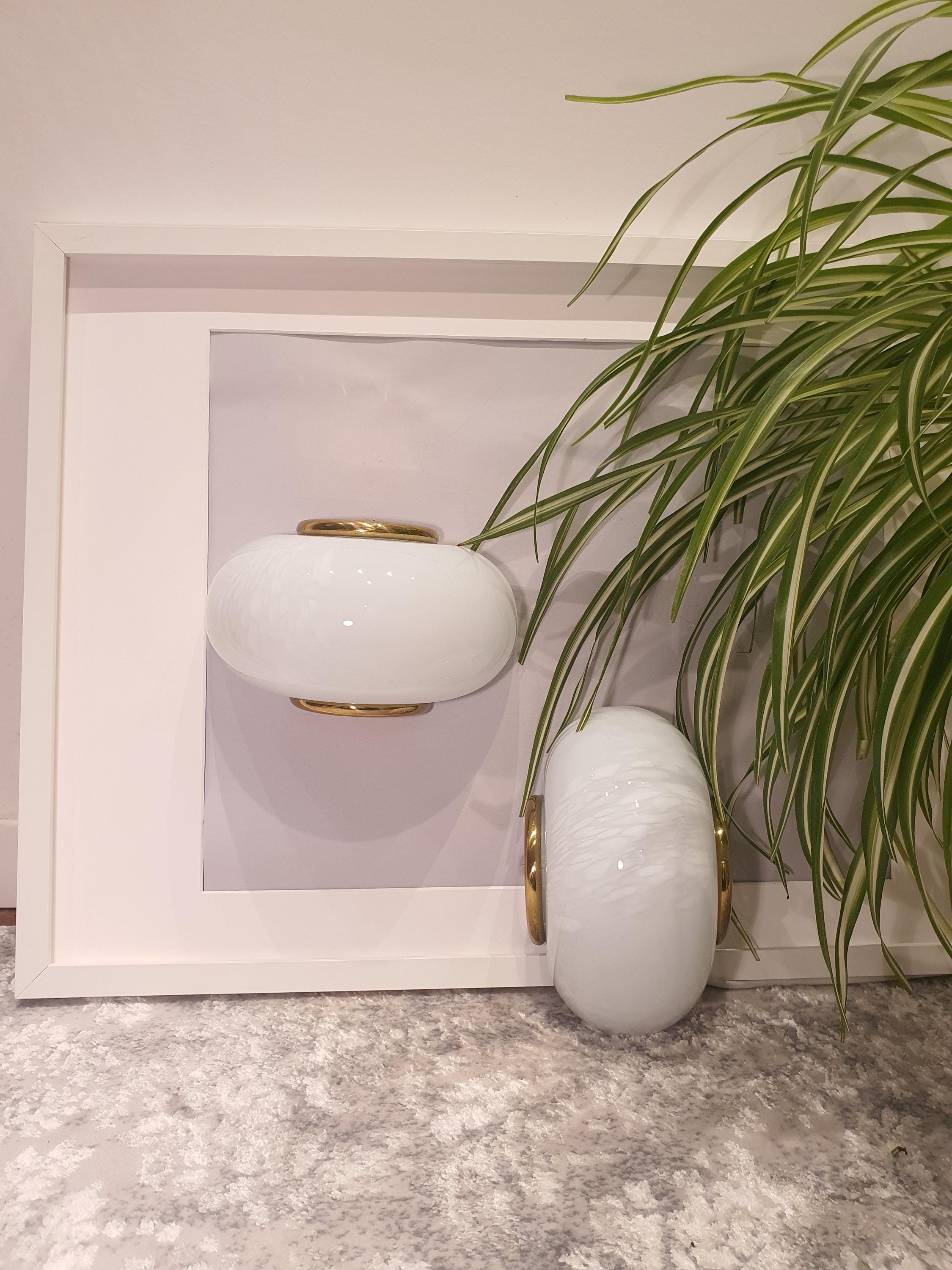 Vintage Murano Glass Sconces: Milky Way Globe Wall Lights, MCM Design