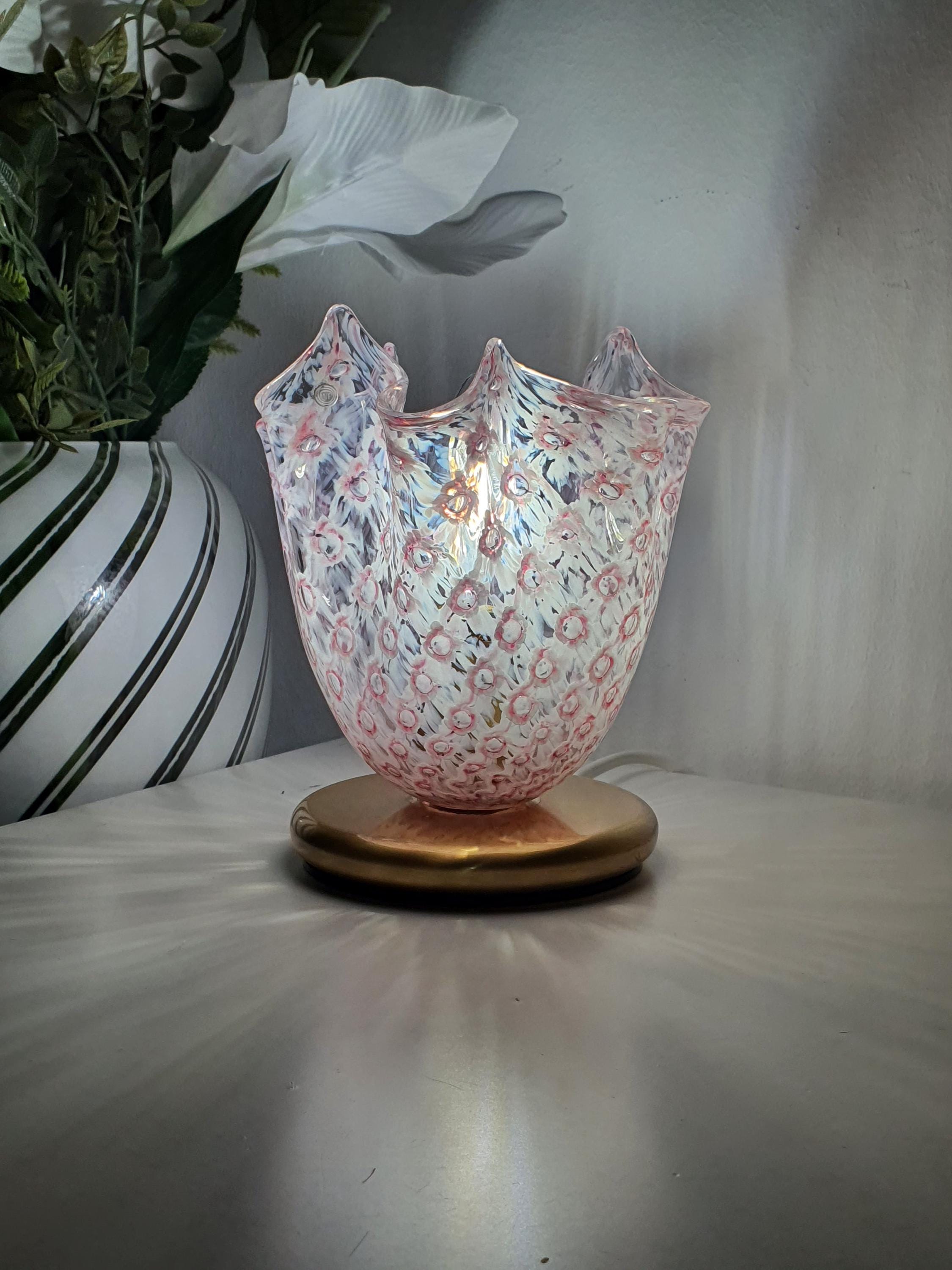 La Murrina Vintage Pink Murano Glass Bubbled Macramé Bedside Lamp