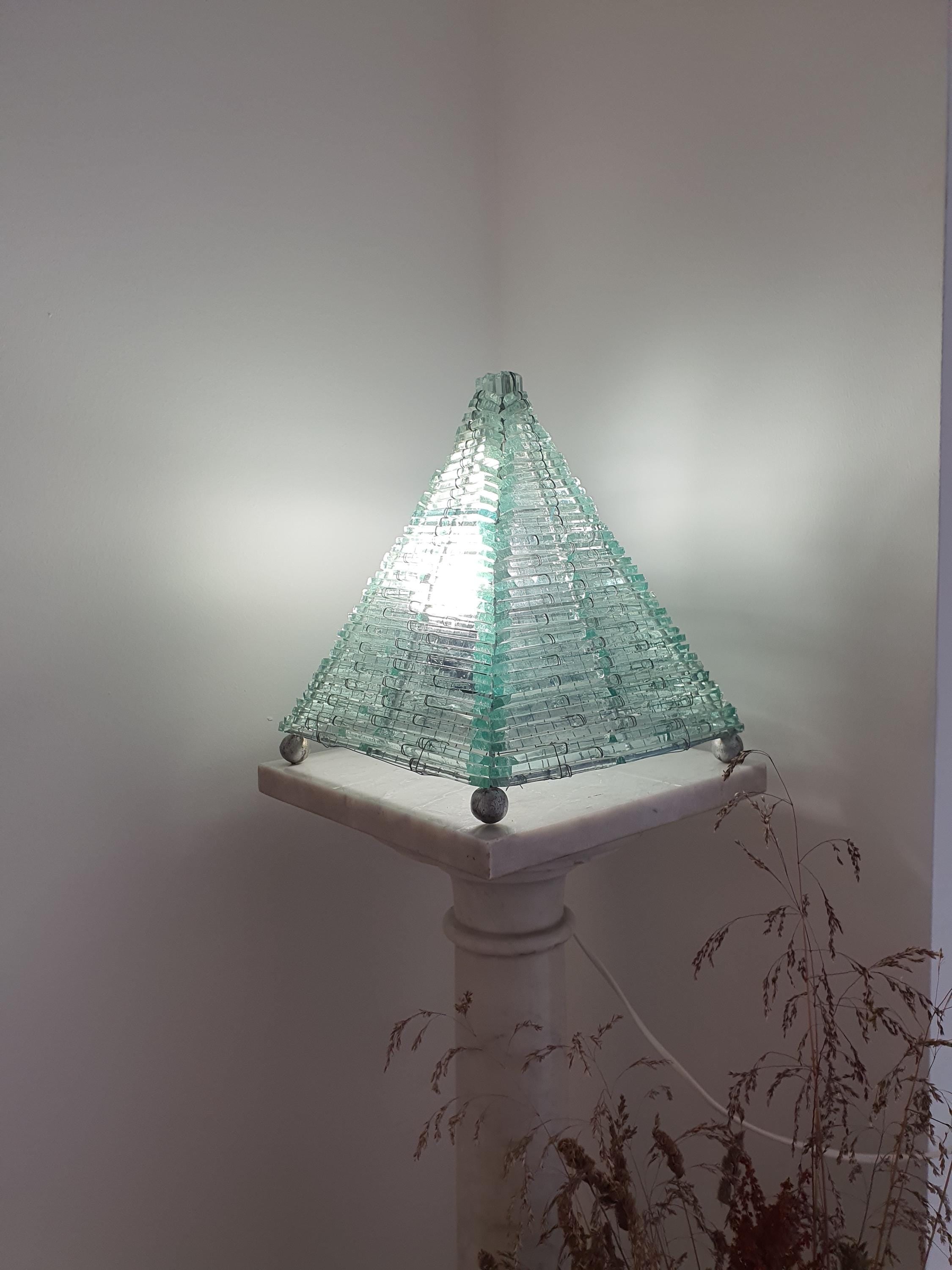 Mosaic Bottle Glass Pyramid Lamp: Retro Mid-Century Modern Table Light