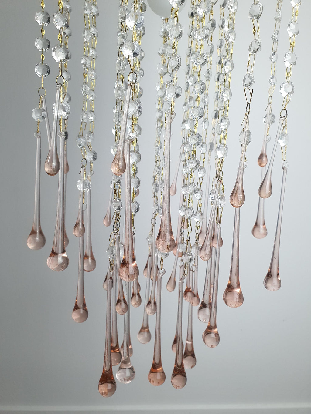 Vintage Murano Glass Chandelier | Double Pink Teardrops Hollywood Regency Cascade Light