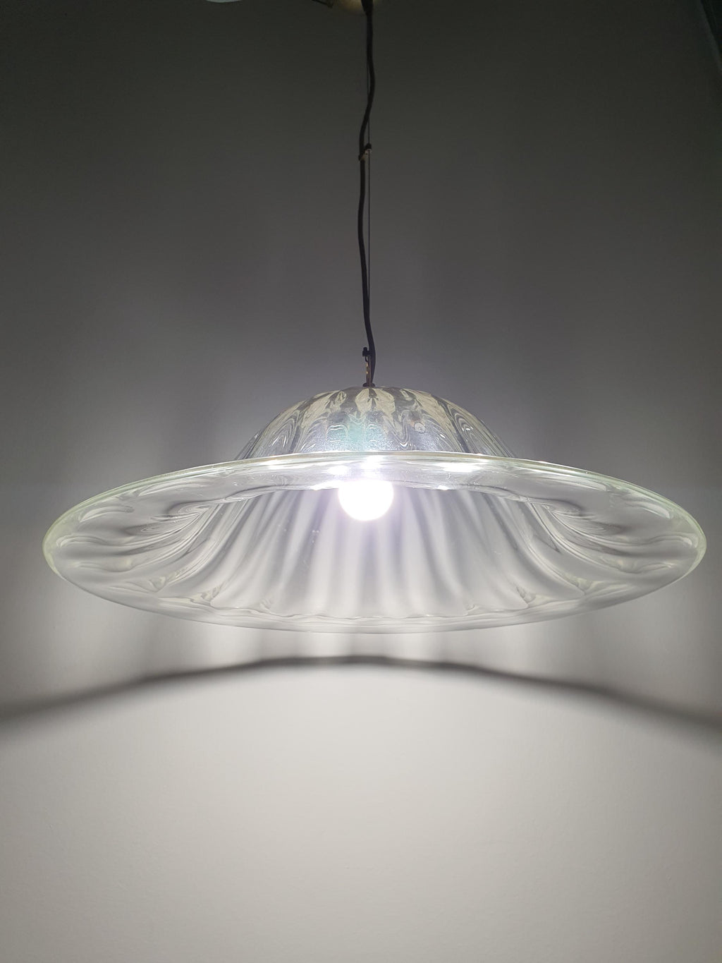 Vintage Murano Glass Lotus Pendant Light Heavy Thick Clear Italian Lighting