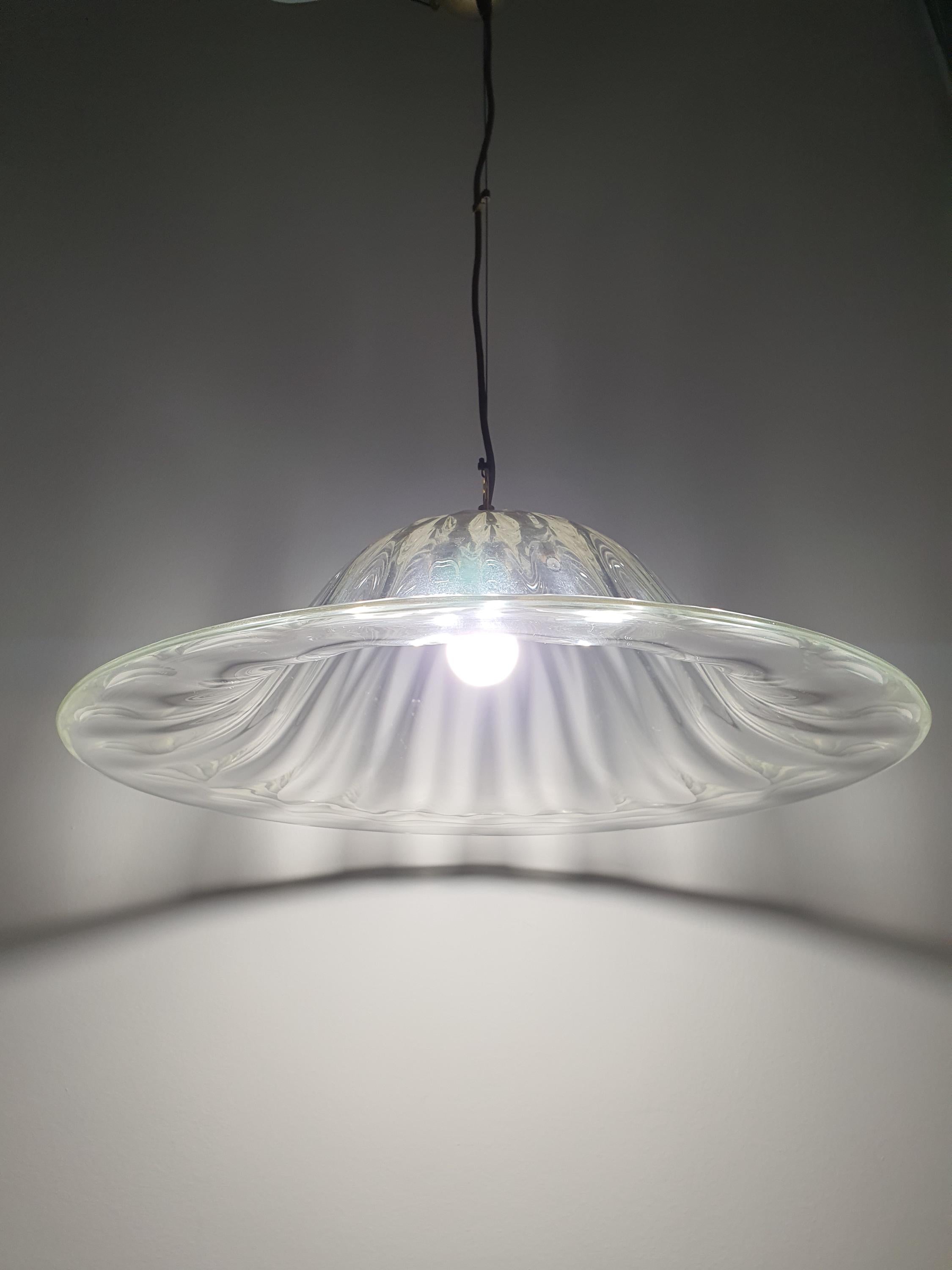 Vintage Murano Glass Lotus Pendant Light Heavy Thick Clear Italian Lighting