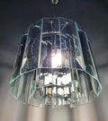 Vintage Art Deco chandelier, rectangular crystal glass petals, aged chrome frame, compact MCM statement, Europe 1930s–1960s