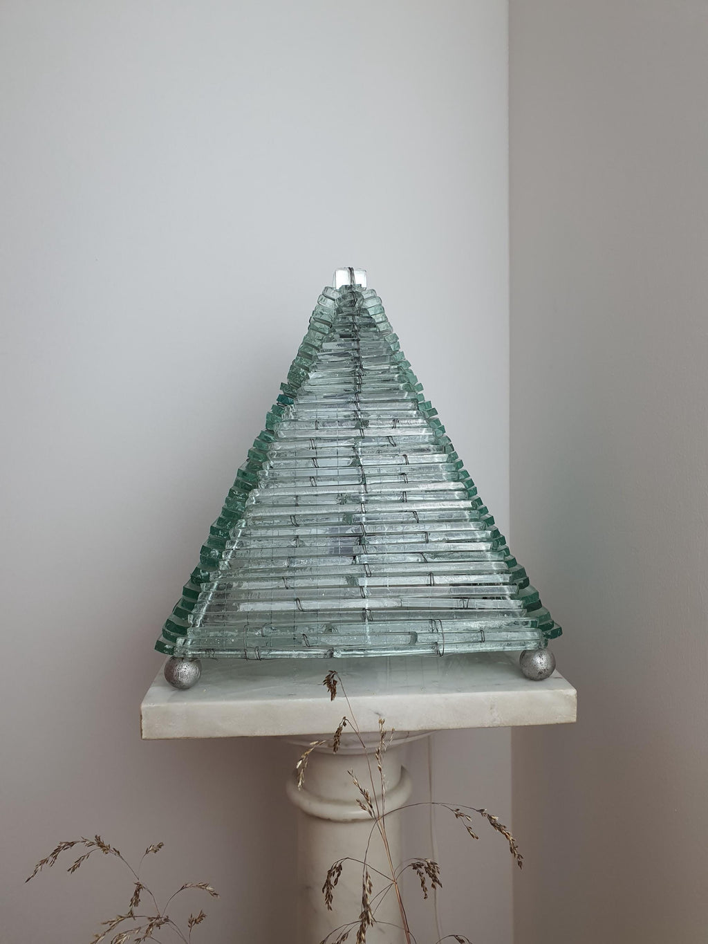 Mosaic Bottle Glass Pyramid Lamp: Retro Mid-Century Modern Table Light