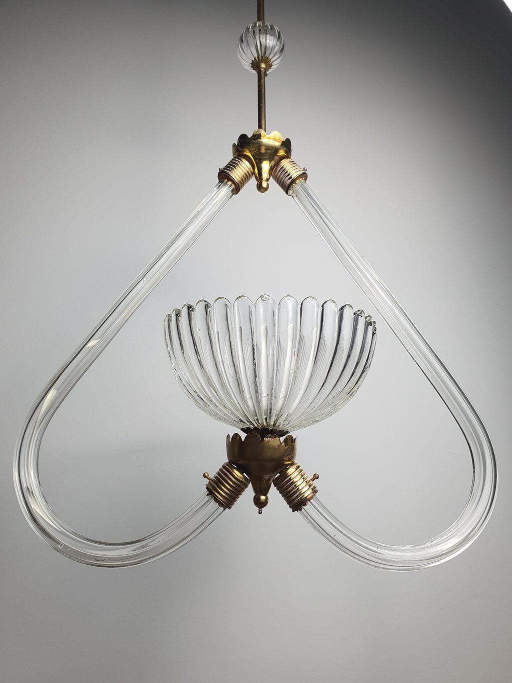 Murano glass heart-form pendant — clear glass translucency and sculptural bowl shape