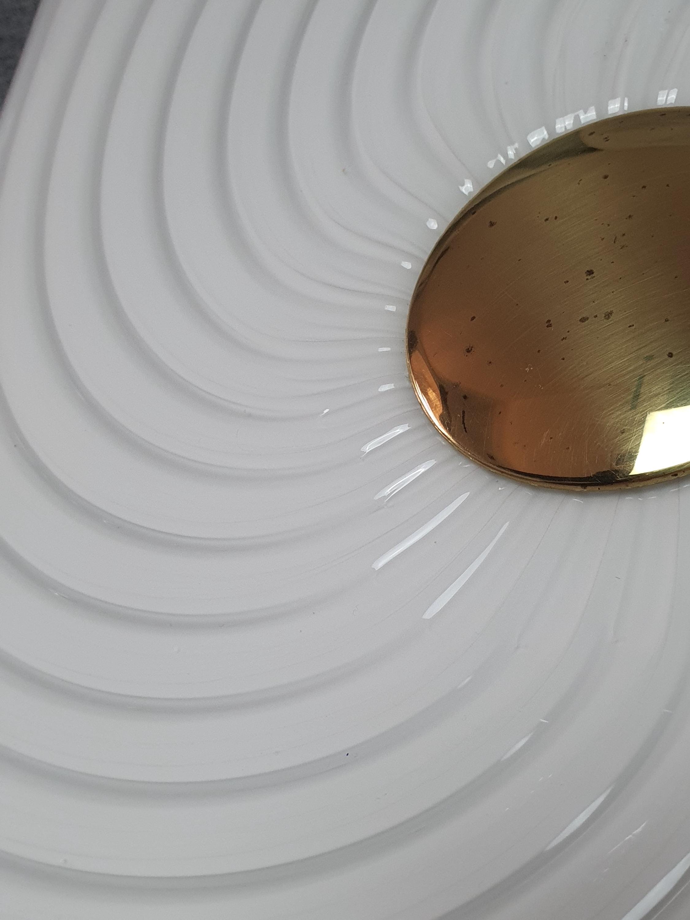 Vintage Murano Glass Flush Mount Light: White Swirl, MCM Retro Lighting