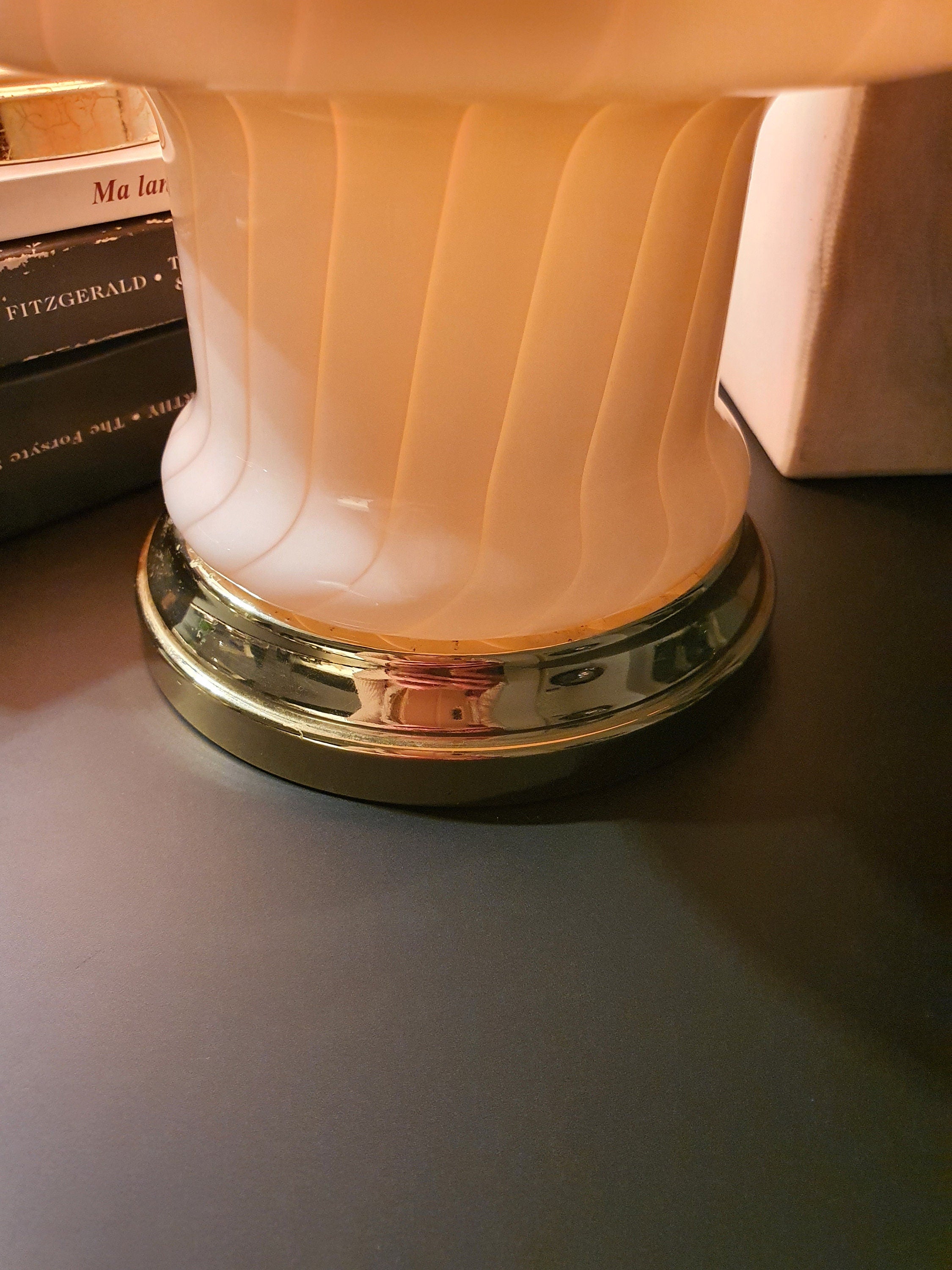 Vintage Murano Glass Mushroom Lamps: Peach Pink Atomic Table Lamps, 1970s MCM