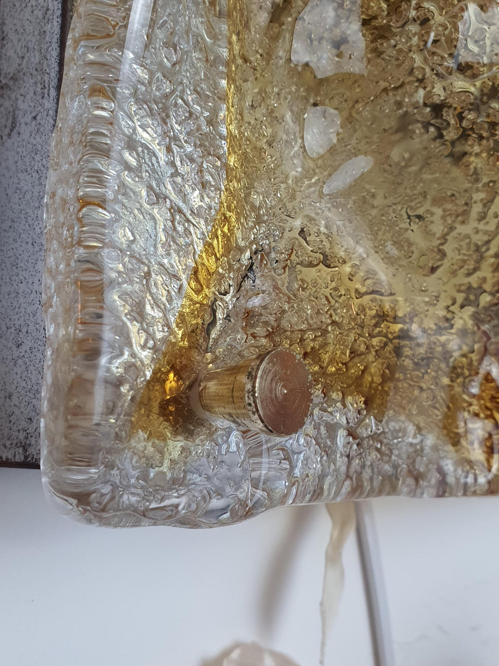 Mazzega Vintage Murano Glass Square Frosted Wall or Ceiling Light Caramel Drop